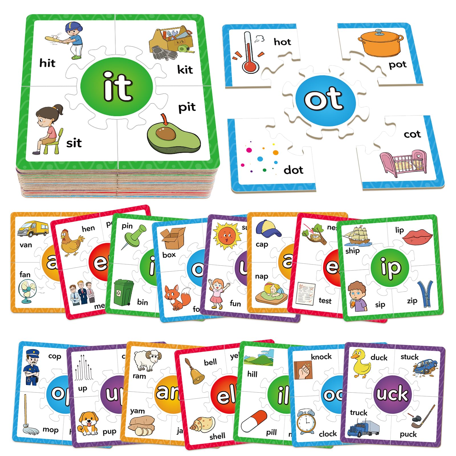Torlam Phonics Puzzles & Rhyming Games for Kids - Learn to Read with Flash Cards, Sight Words & Short Vowel Blends (A, E, I, O, U) - Perfect for Preschool, Kindergarten & Homeschool Reading Practice | Great for Classroom Learning & Early Childhood Education