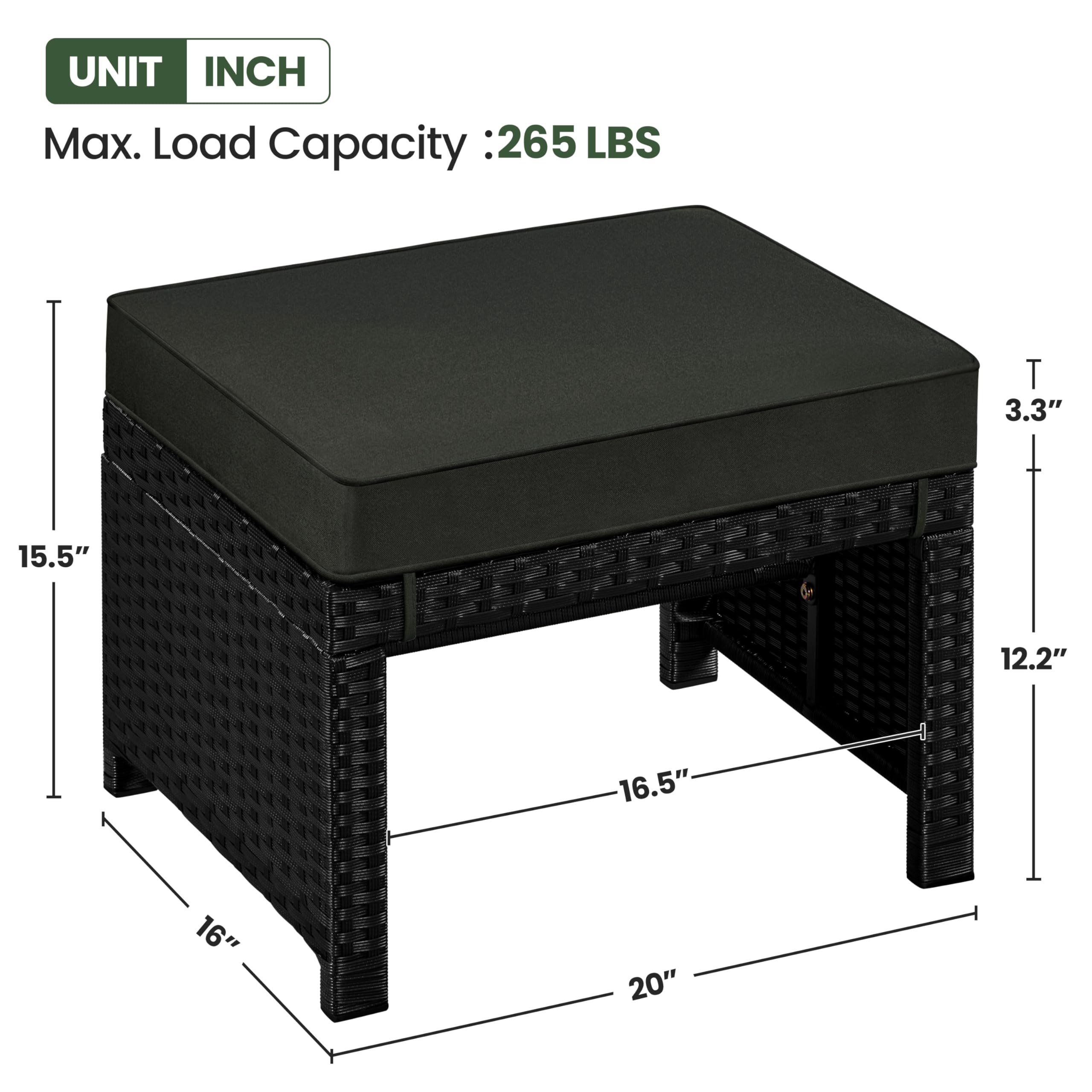 Yaheetech 2-Piece Wicker Ottoman Set with Removable Cushion - PE Rattan Footrest & Side Table, Multipurpose Outdoor Furniture for Patio, Backyard, Garden or Poolside - Black/Gray