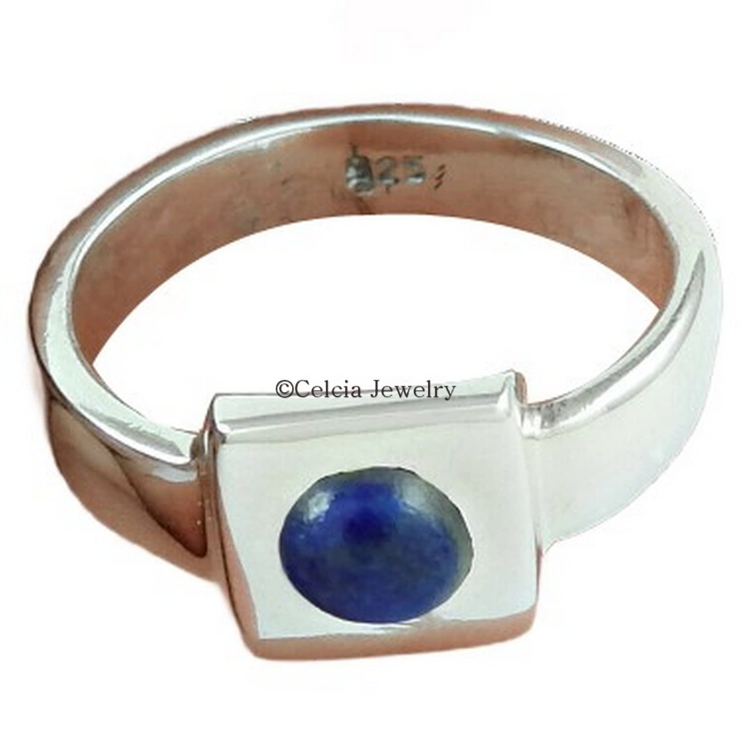 Genuine Lapis Lazuli Gemstone Ring - Solitaire Statement Promise Ring with Blue Stone Cabochon, Round Band for Women, Size 7 | Perfect Gift for Mom, Mother's Day, Anniversary & Special Occasions | Elegant Jewelry for Weddings, Parties & Everyday Wear