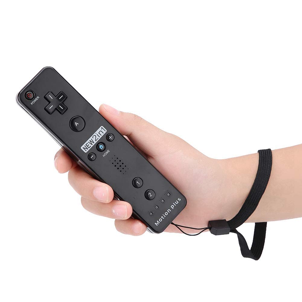 Pomya Wireless Game Controller with Motion Sensor & Analog Joystick - Built-in Accelerator, Rubber Grip Cover - Compatible with Nintendo Wii & WiiU (Black) - Perfect for Family Gaming & Fitness Activities