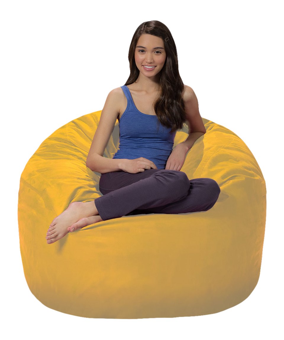 Premium 4ft Memory Foam Bean Bag Chair - Ultra Soft Lemon Microsuede Cover - Perfect for Living Room, Bedroom, Dorm & Game Room Relaxation