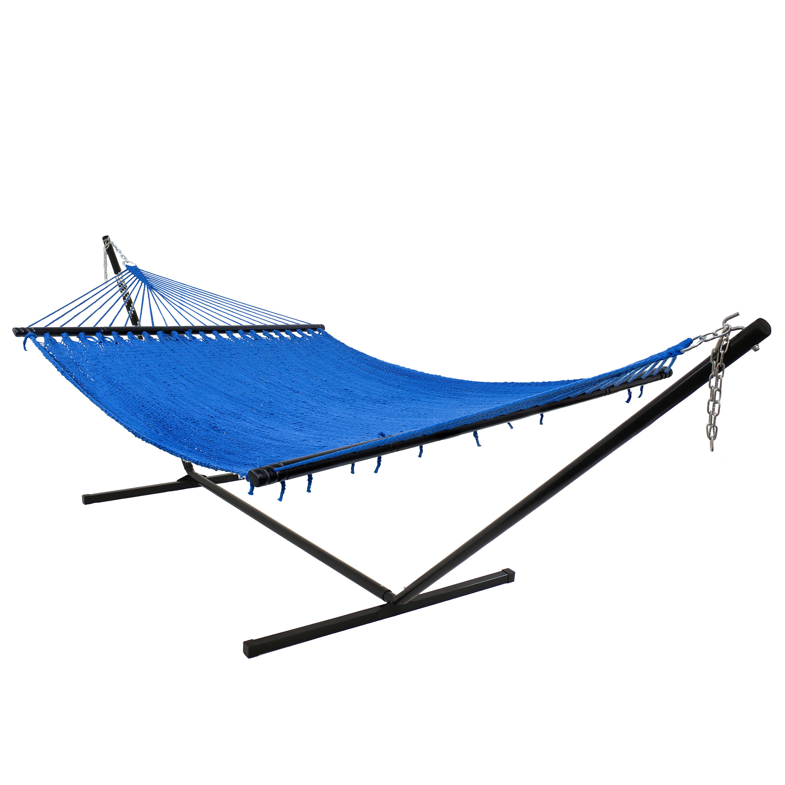 Sunnydaze 2-Person Soft Spun Polyester Rope Hammock with Stand - Portable Outdoor Hanging Bed for Backyard, Patio, Beach & Camping Relaxation
