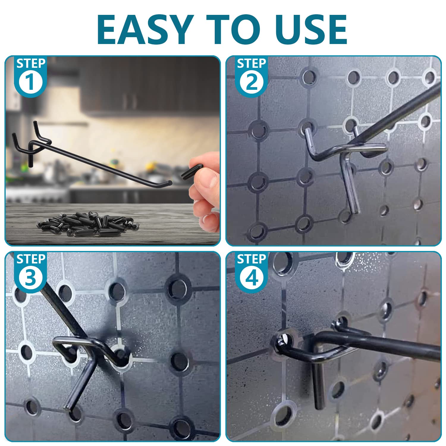 4 Inch 23 Pack L-Shaped Pegboard Hooks with Plastic Tips - Fits 1/4