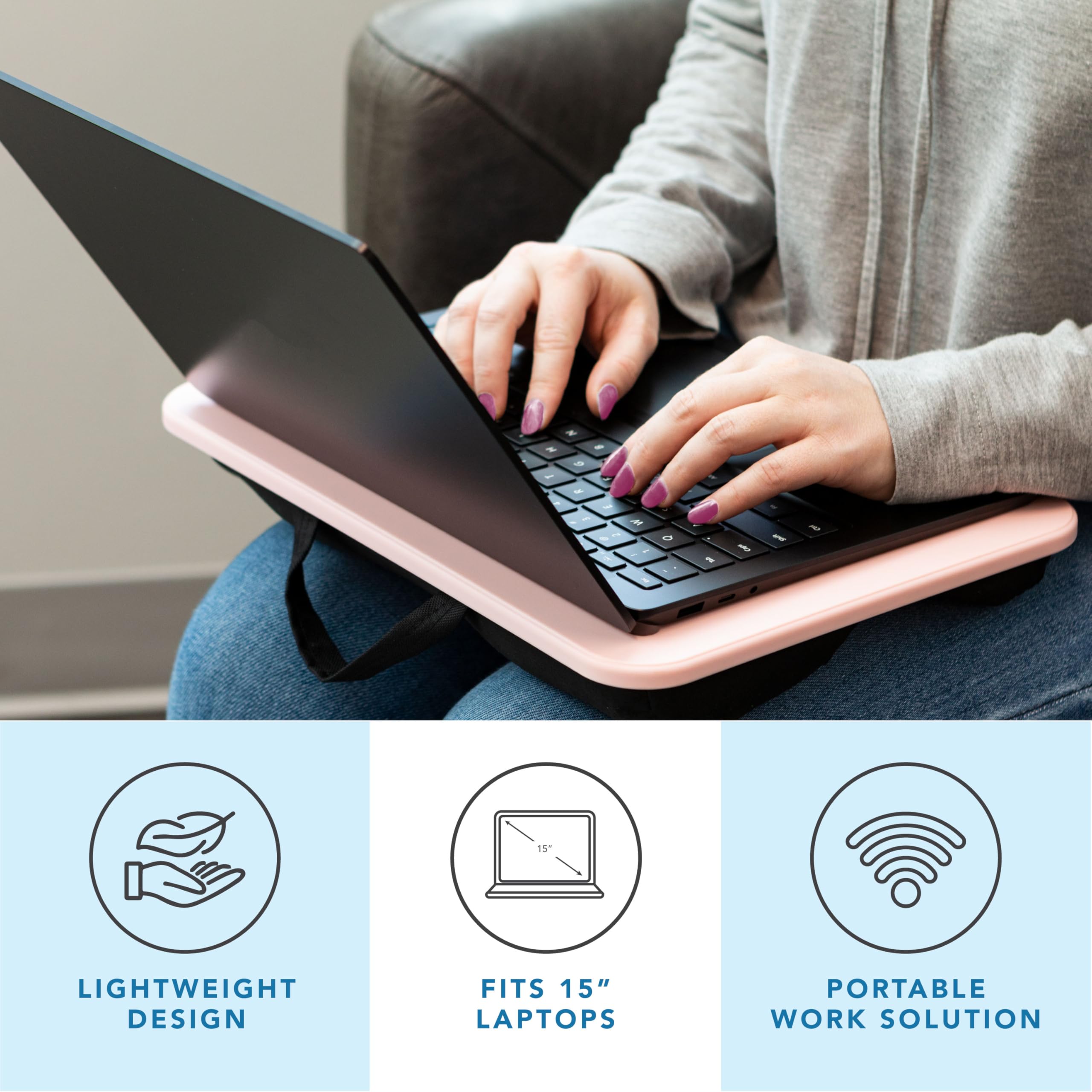 LAPGEAR Compact Lap Desk with Cushion - Rose Quartz Color - Portable Laptop Tray for 15 Inch Laptops (Pack of 12) - Perfect for Bed, Sofa & Travel Use - Model 43004