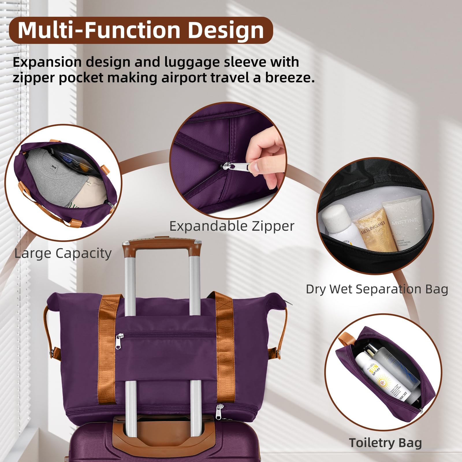 Premium 6-Piece Lavender Hardside Luggage Set with Expandable Carry-On, Spinner Wheels & TSA Lock - Lightweight Suitcase for Women Travel, Business Trips & Vacation (Purple)