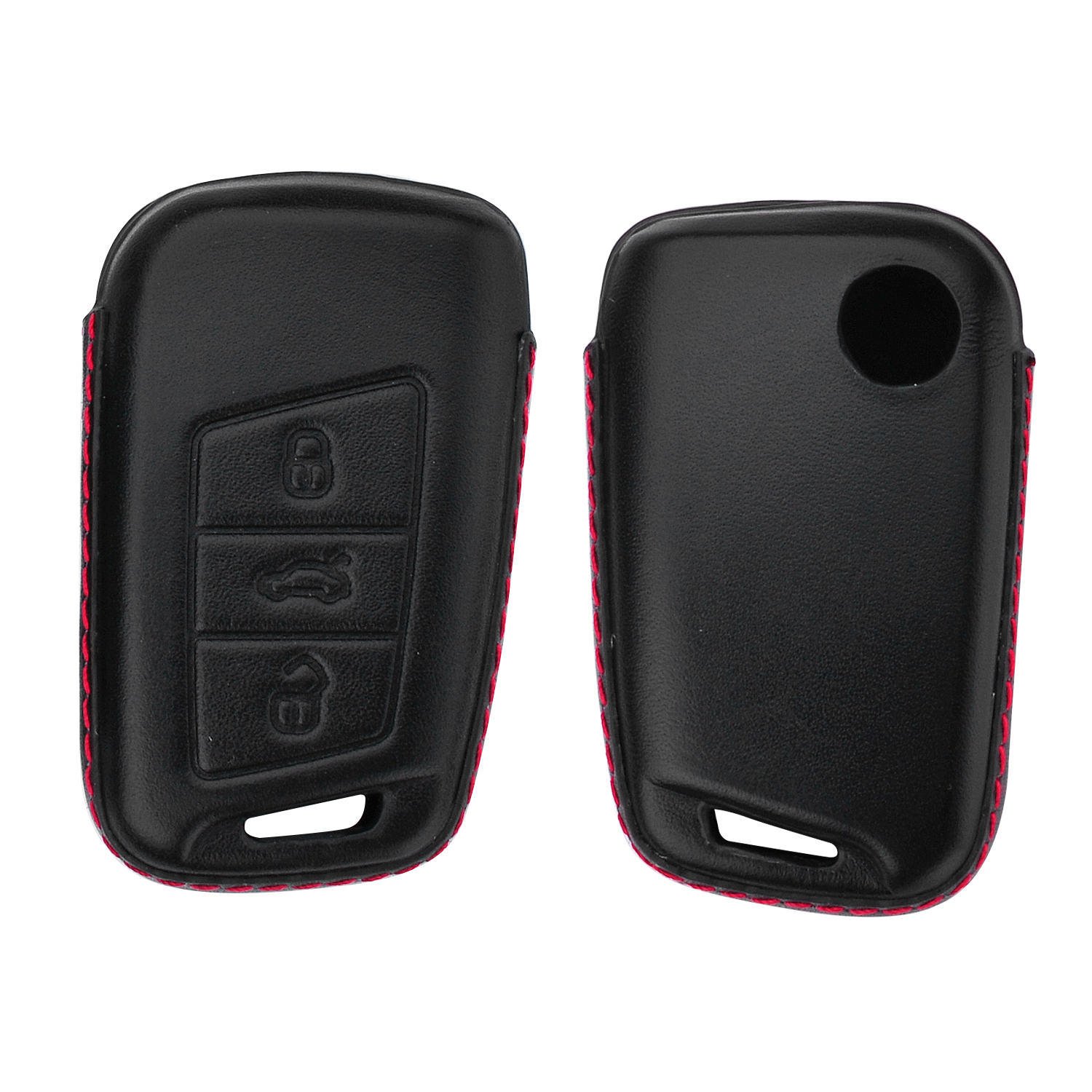 Genuine Leather Key Fob Cover for Volkswagen Arteon Atlas Golf Jetta Passat Taos Tiguan & Skoda Kodiaq Superb - Premium Car Key Case with Key Ring (Black) - Perfect Gift for Car Enthusiasts & Daily Protection