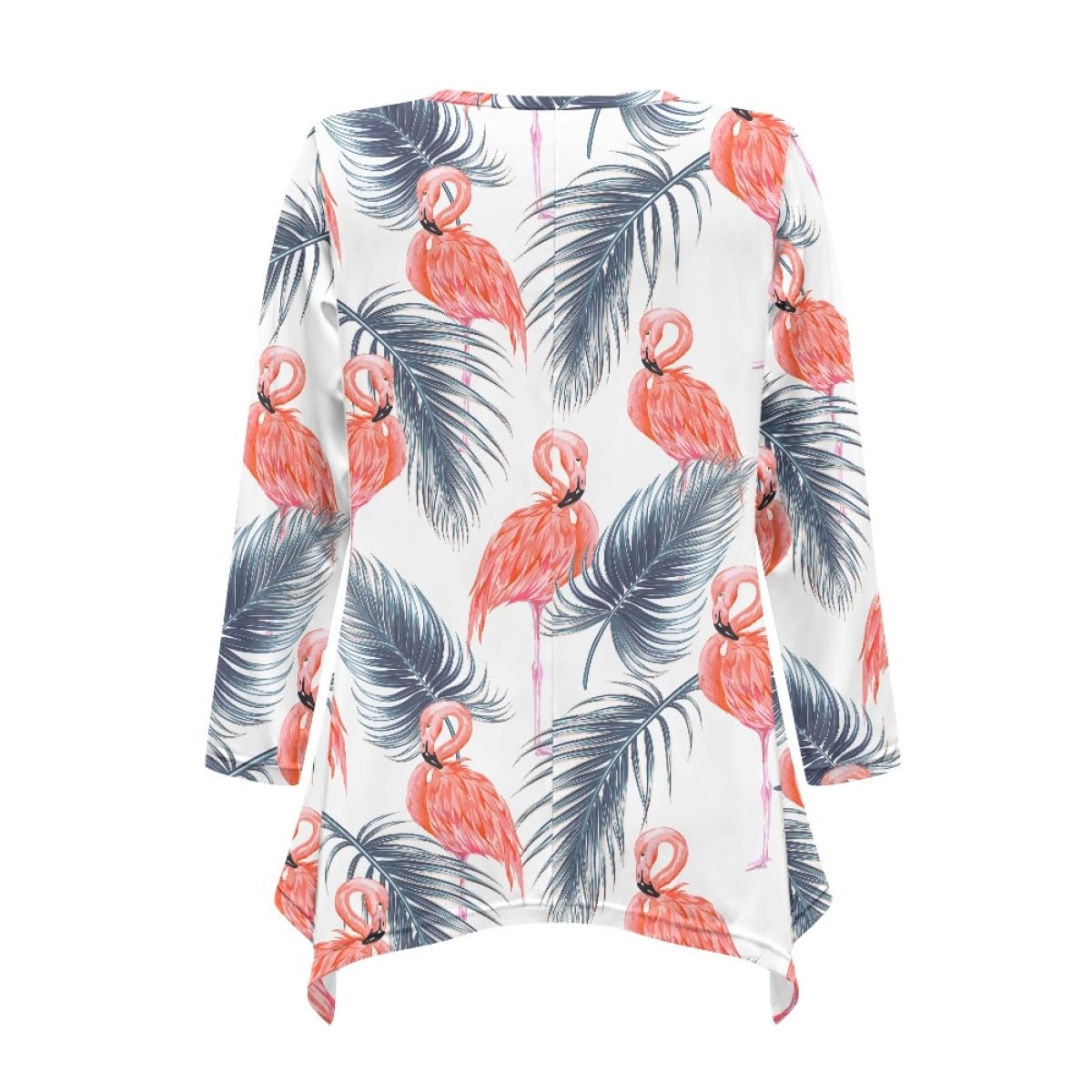 ENLACHIC Women's Hawaiian Flamingo Print Tunic Top - Long Sleeve Asymmetrical Flowy Tropical Blouse for Plus Size - Perfect for Beach Vacations, Summer Parties & Casual Outings