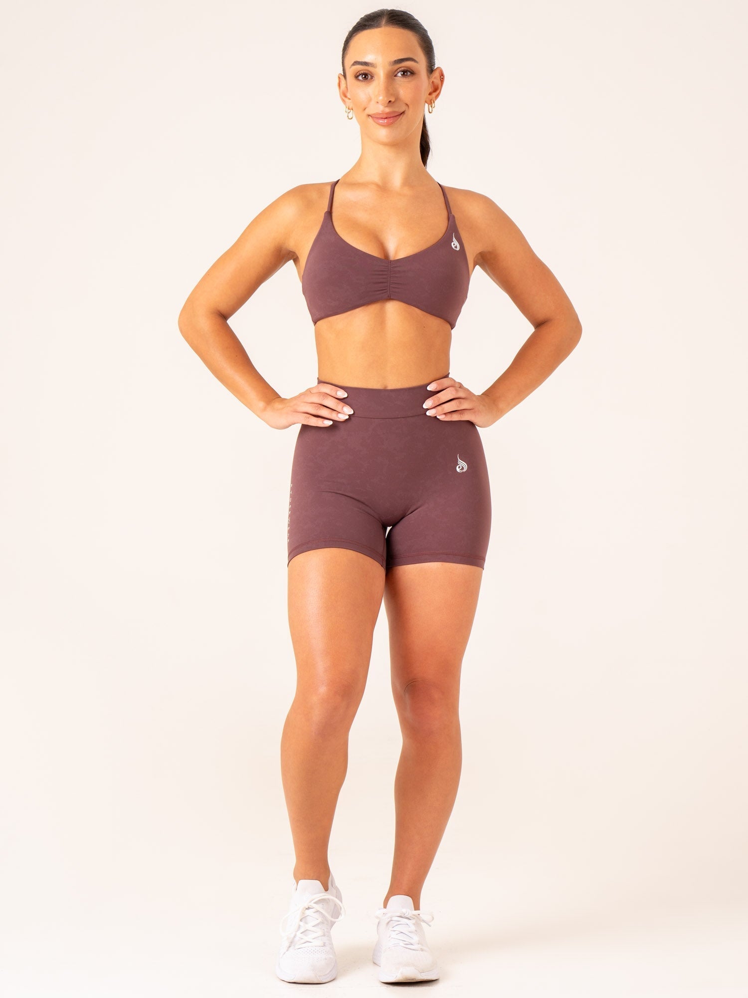 NKD Stonewash V Scrunch Shorts - Chocolate Stonewash | High Waisted Yoga Shorts for Women | Perfect for Workout, Lounge & Summer Activities