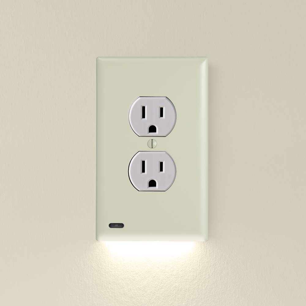 SnapPower 6 Pack GuideLight 2 LED Outlet Wall Plate with Automatic Sensor - Duplex Ivory Night Light for Bedroom, Hallway & Bathroom - Energy Saving LED Light Bar for Safe Night Navigation