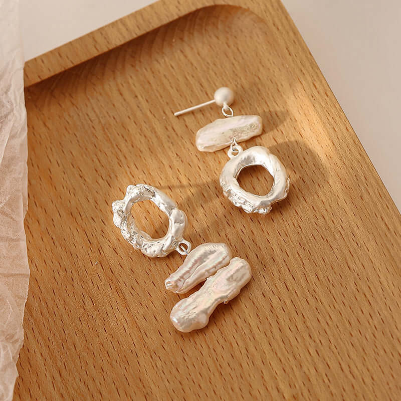 Elegant Asymmetric French Freshwater Pearl Drop Earrings for Women | DMS182 | Perfect for Weddings, Parties & Special Occasions