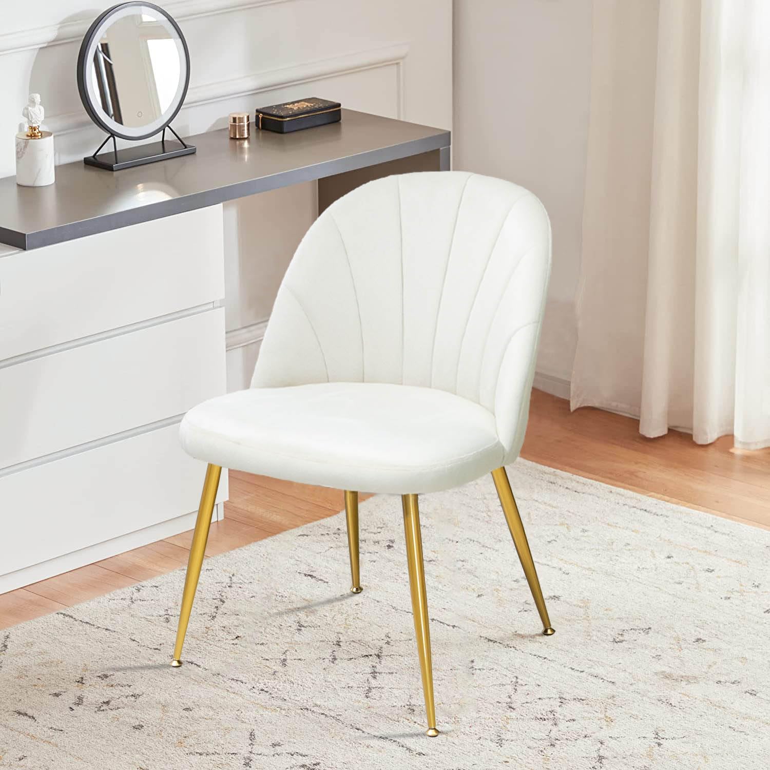 X-VOLSPORT Velvet Dining Chairs Set of 2 - Modern Accent Chairs for Living Room, Bedroom & Office - Armless Vanity Chairs with Gold Metal Legs - Beige Upholstered Seating for Home Decor, Guest Reception & Dining Area