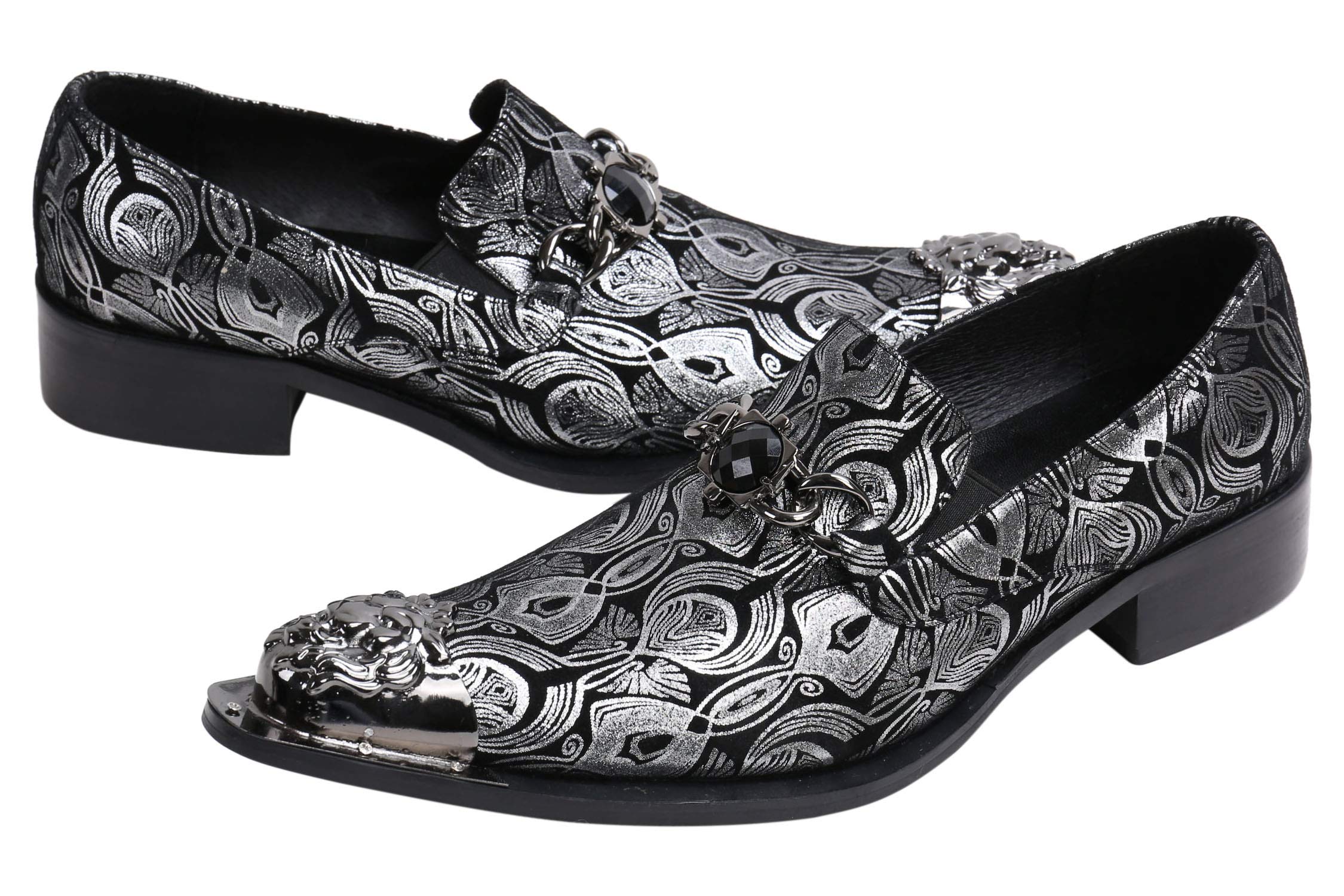 Santimon Men's Pointed Toe Loafers - Western Dress Shoes with Rhinestone Buckle & Metal Tip | Genuine Leather Slip-On Shoes for Casual, Office & Party Wear