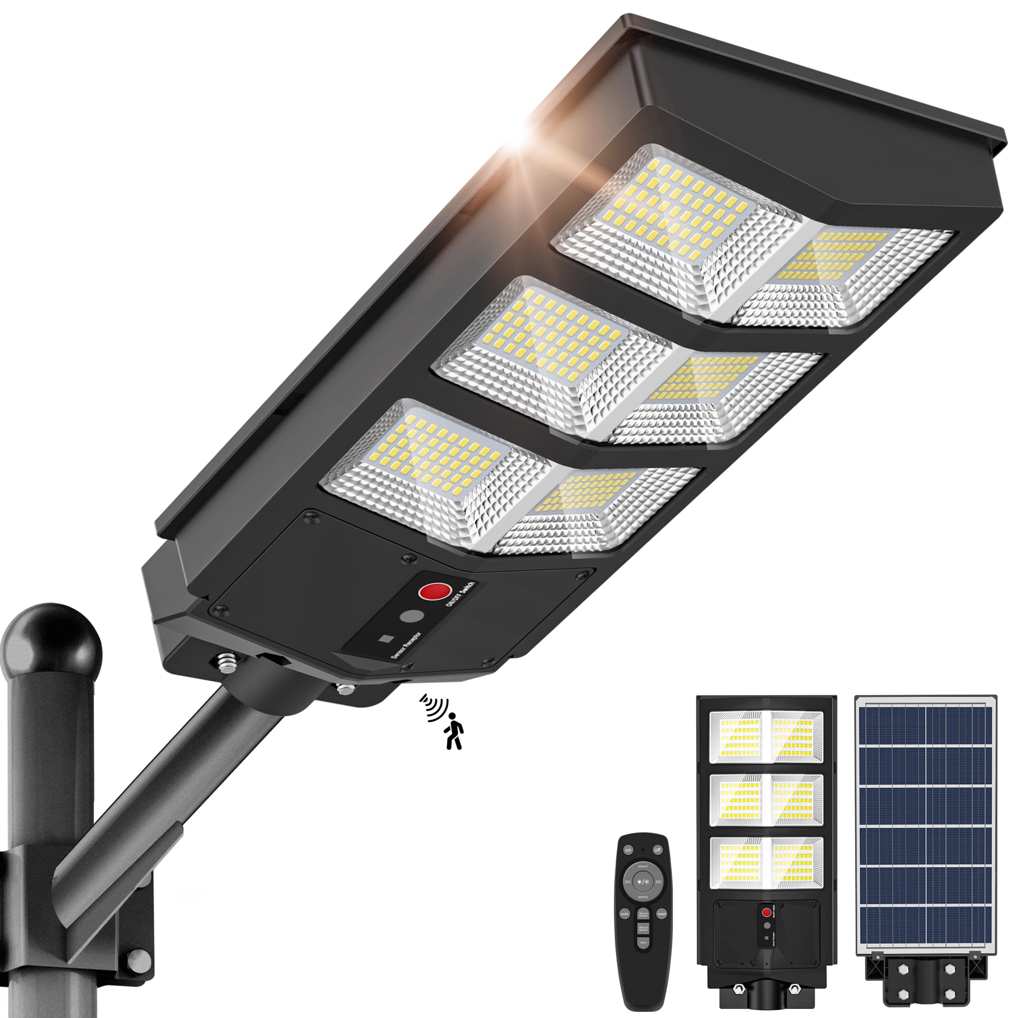 6500K Solar Street Lights Outdoor with Motion Sensor - IP66 Waterproof, Wide Angle, Remote Control, Dusk to Dawn (1 Pack) - Perfect for Driveways, Parking Lots, Gardens & Pathways