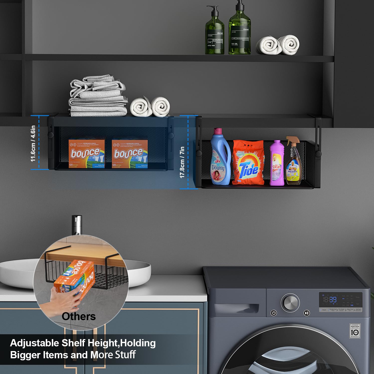 2-Pack Adjustable Under Shelf Basket Organizer - Heavy Duty Slide-in Hanging Holder for Kitchen, Pantry, Cabinet, Desk & Bookshelf - Space Saving Storage Solution for Home & Office Organization (Black, Large) - Perfect for Small Spaces, Clutter Control & Efficient Storage