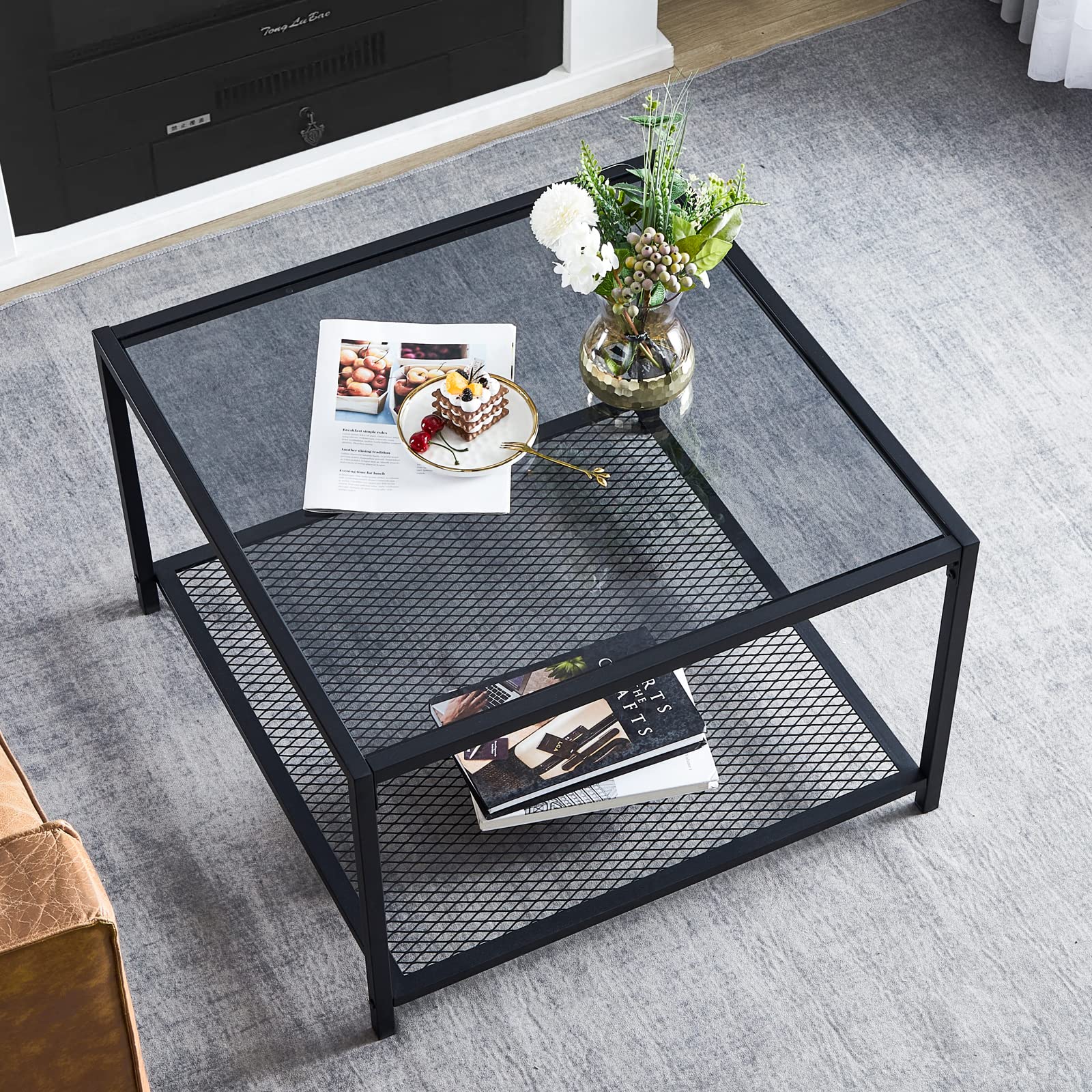 SAYGOER Modern Glass Coffee Table with Storage Shelf - Round Living Room Center Table for Small Spaces | Perfect for Apartments, Lounges & Home Decor