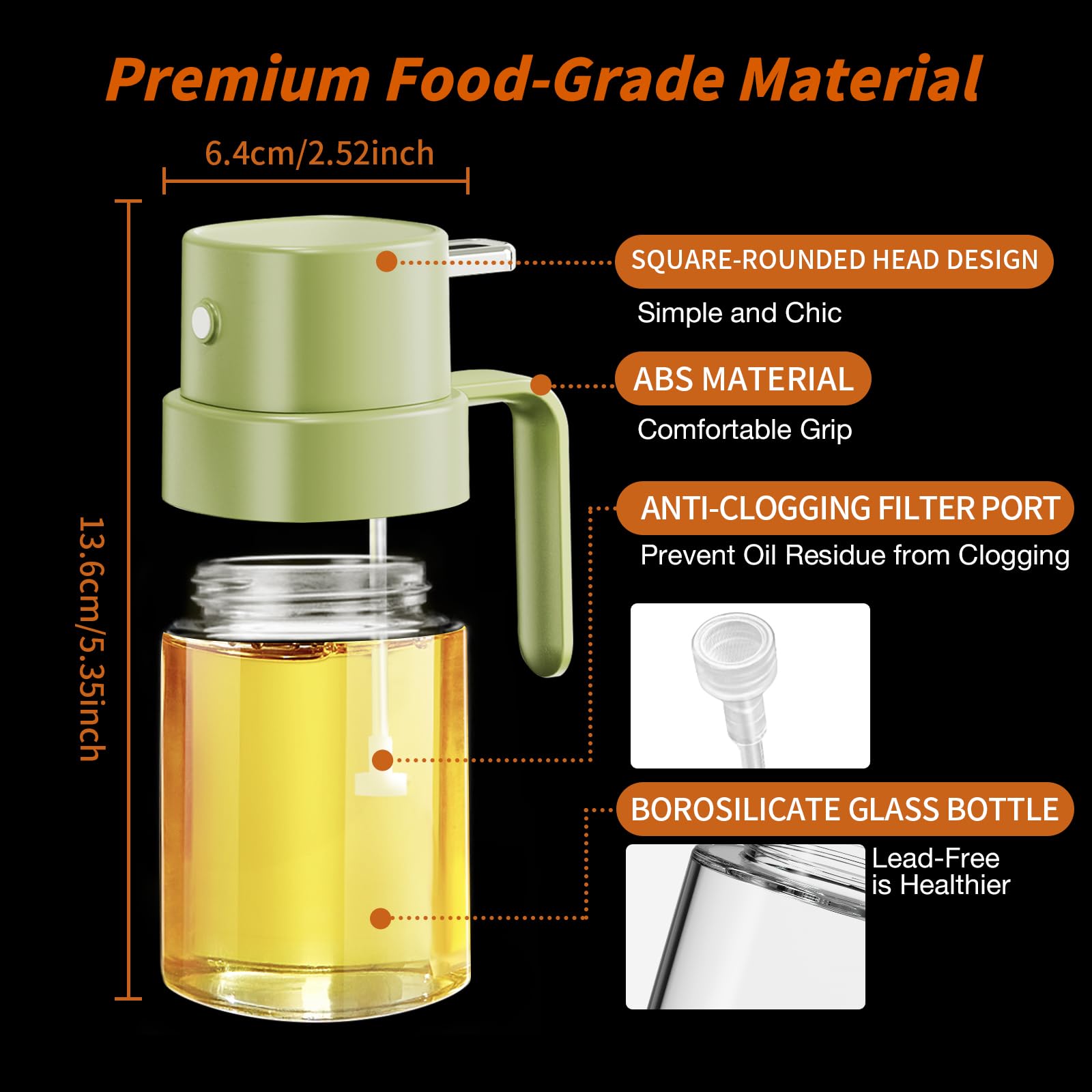 Premium YARRAMATE 6.8oz Oil Sprayer for Cooking - Food Grade Olive Oil Mister Bottle for Kitchen, Air Fryer, BBQ & Camping | Portable 200ml Oil Spray for Healthy Cooking, Baking, Grilling & Outdoor Use (Green)