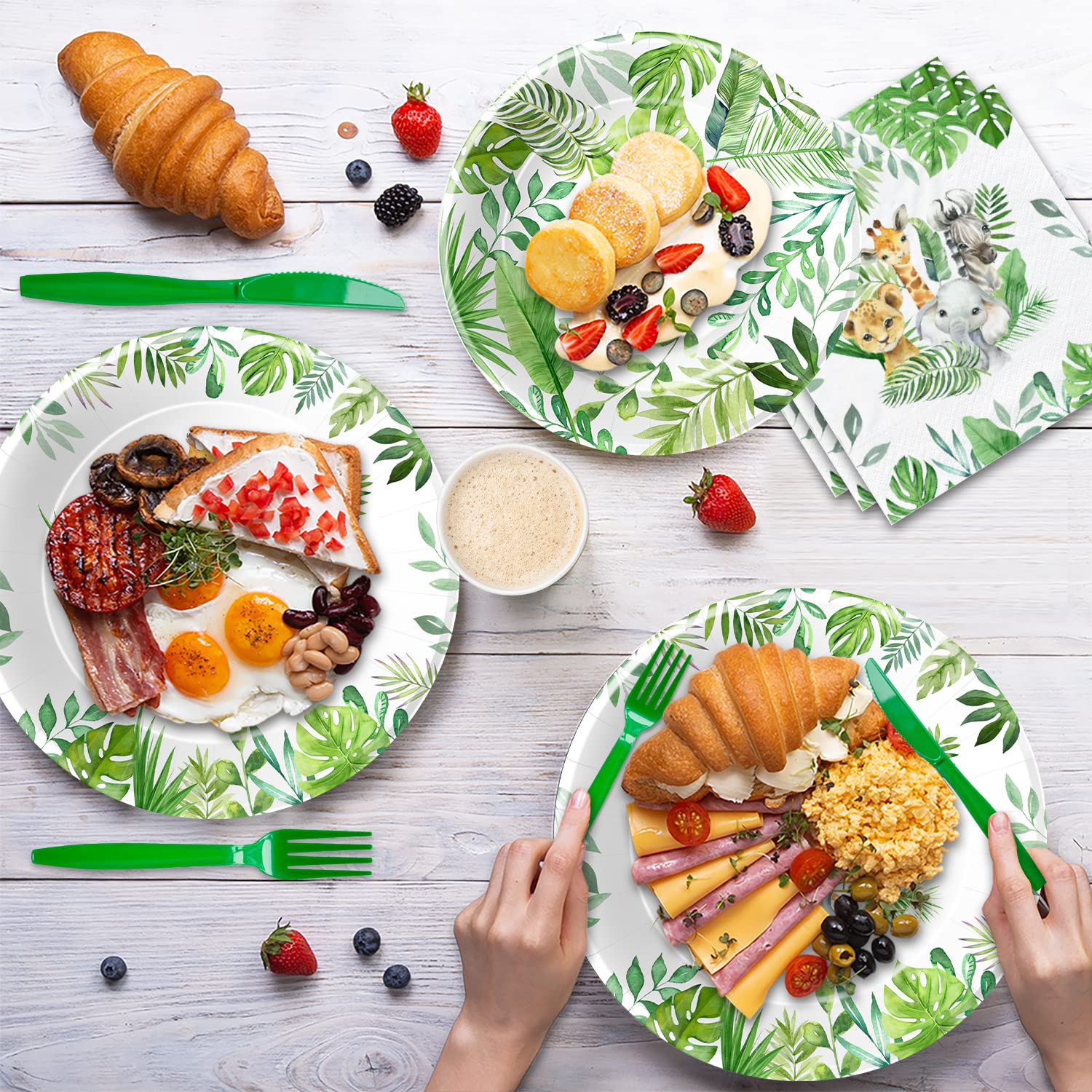 Safari Jungle Theme Party Supplies - 24-Piece Tableware Set with Plates, Cups, Napkins, Cutlery, Tablecloth & Straws | Perfect for Birthday Parties, Baby Showers & Wild Animal Themed Events