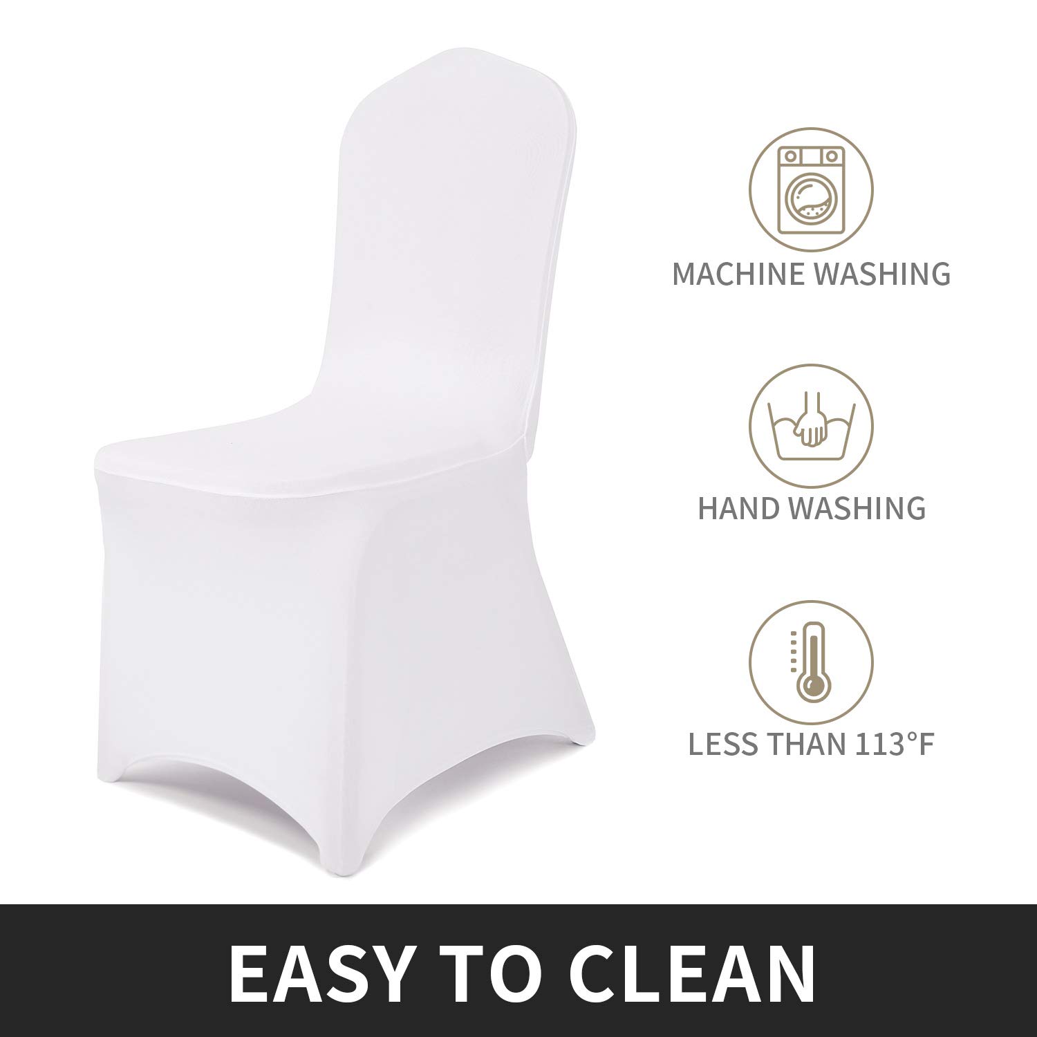 Peomeise 100pcs Stretch Spandex Chair Covers - Elastic Banquet Chair Slipcovers for Wedding, Party, Dining & Events (White, Pack of 100) - Perfect for Home Decor, Restaurant Setup & Special Occasions