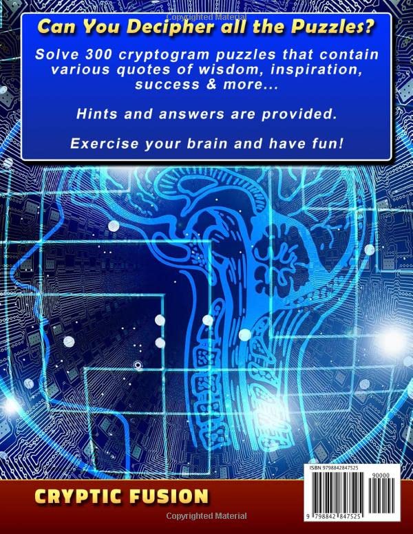 Cryptoquip Puzzle Books for Adults - Large Print Cryptograms with Hints & Clues | Brain Teaser Games | Perfect for Travel, Gifts & Relaxation