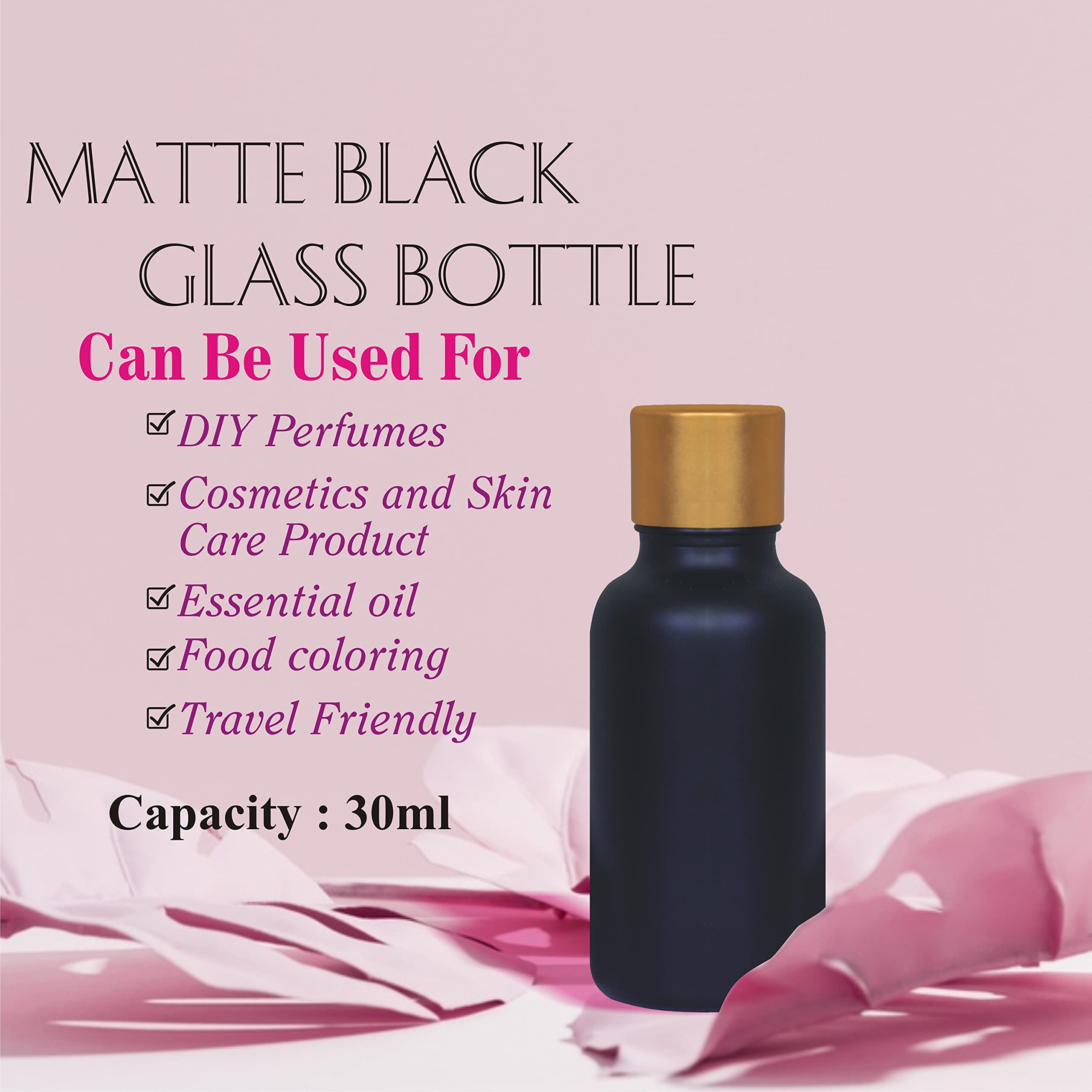 Premium 30ml Empty Glass Bottles with Gold Metal Cap - Ideal for Essential Oils, Perfumes, Serums & DIY Beauty Products (Pack of 3) - Perfect for Home Spa, Aromatherapy & Gift Packaging