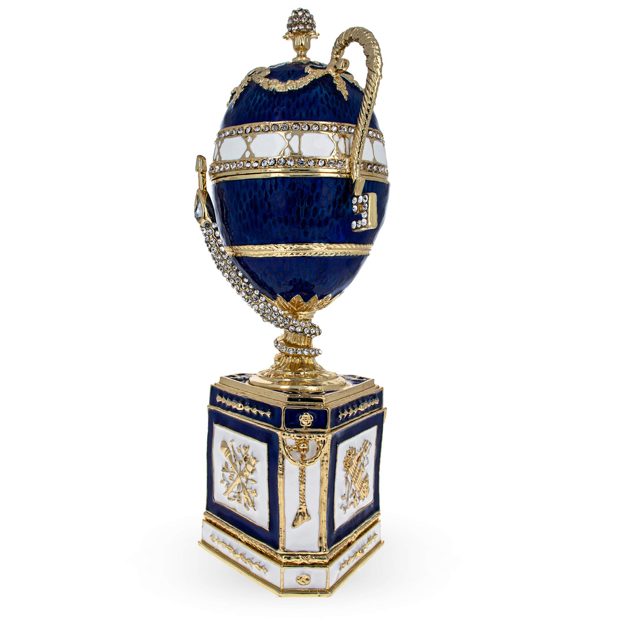 BestPysanky 1895 Blue Serpent Clock Musical Royal Imperial Easter Egg - Hand-Painted Ukrainian Collectible Decor for Home, Holidays & Gift Giving