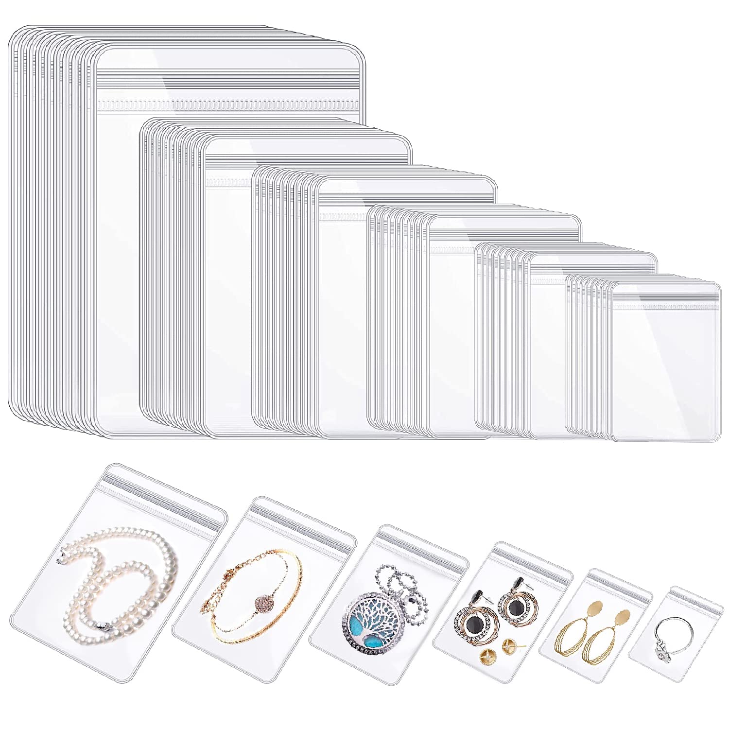 WEDDINGHELPER 150-Pack Clear Plastic Jewelry Bags with Self-Sealing Zipper - Small PVC Transparent Ziplock Pouches for Storing Rings, Bracelets, Earrings - Perfect for Wedding Favors, Jewelry Organizers & Craft Storage