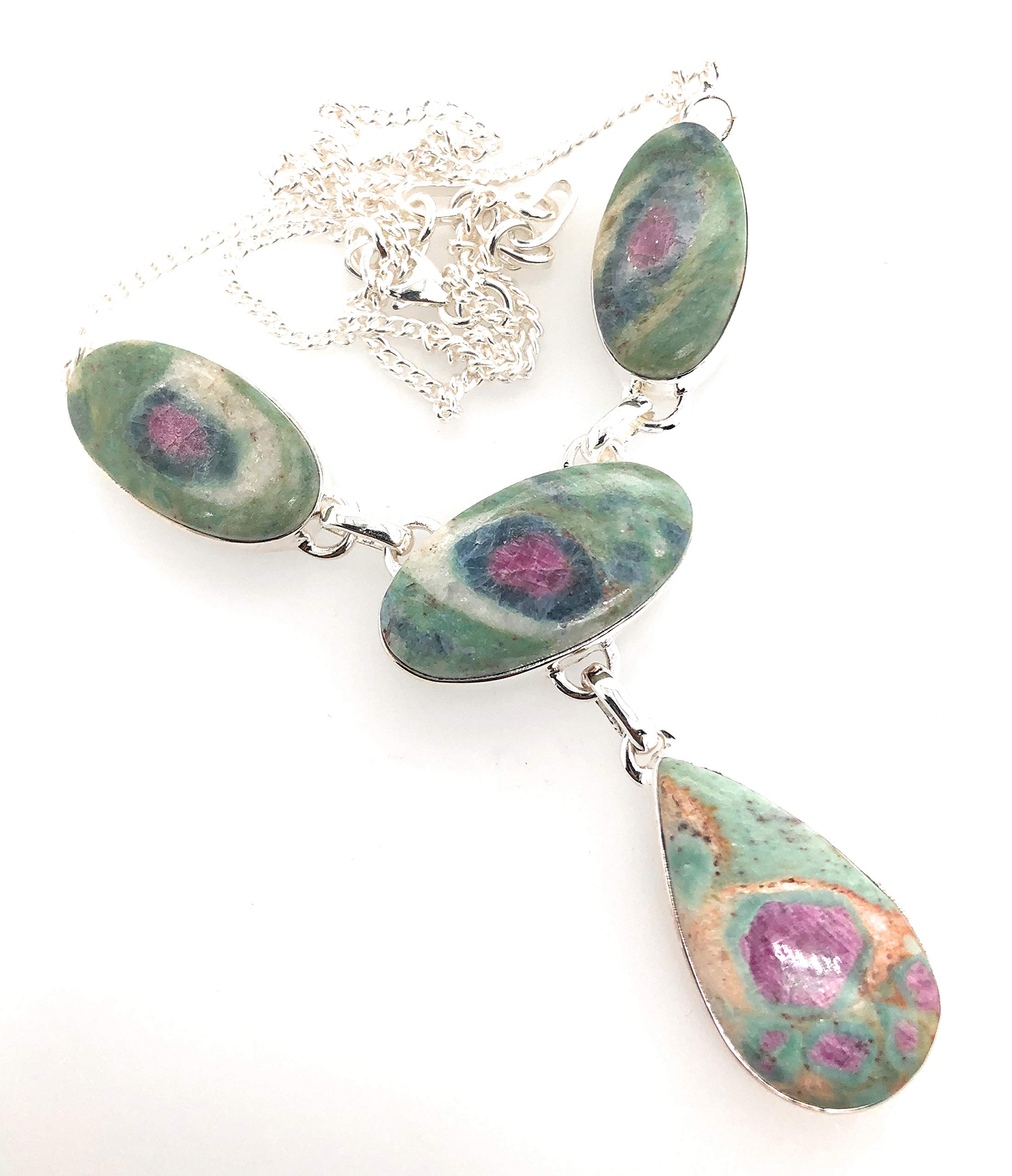 Natural Ruby in Fuchsite 925 Sterling Silver Necklace - 18 Inch Handmade Jewelry for Women, Gift for Her, Birthday & Anniversary Present - Perfect for Everyday Wear & Special Occasions