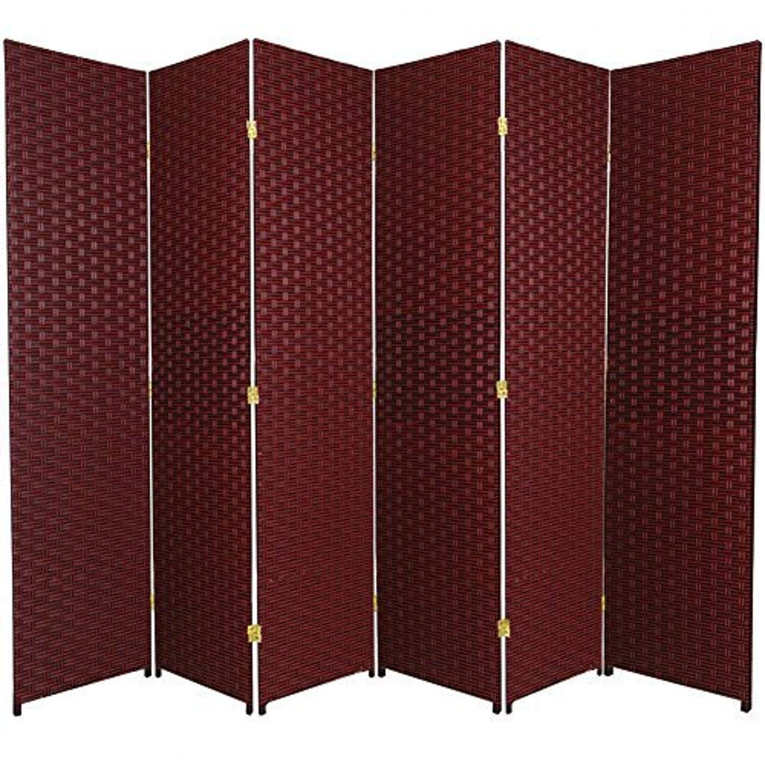 6 ft. Tall Woven Fiber Room Divider - 6 Panel Oriental Privacy Screen in Red/Black - Perfect for Home Office, Living Room, and Bedroom Partition