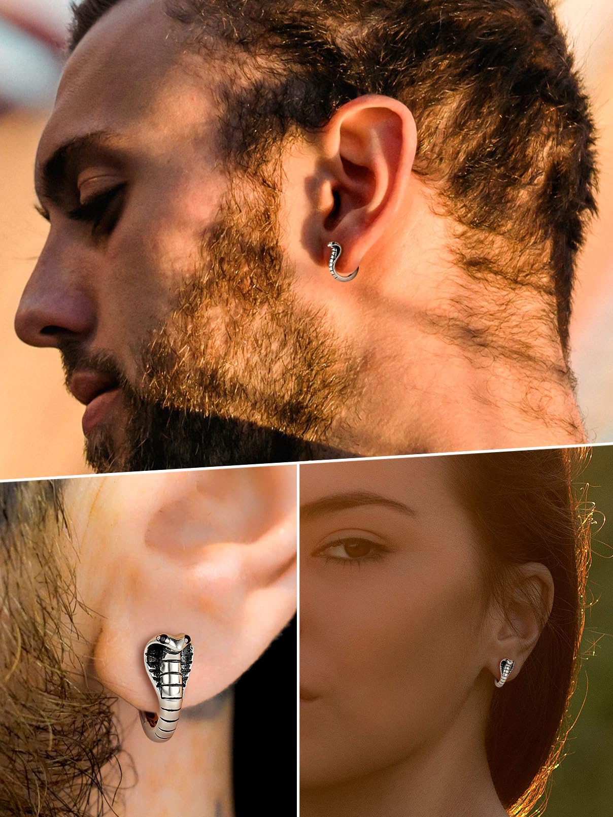 FaithHeart Snake Earrings for Women & Men - 925 Sterling Silver Punk Cobra Stud & Hoop Earrings | Hypoallergenic Dangle Ear Jewelry with Gift Box | Perfect for Gothic, Rocker & Boho Fashion Styles
