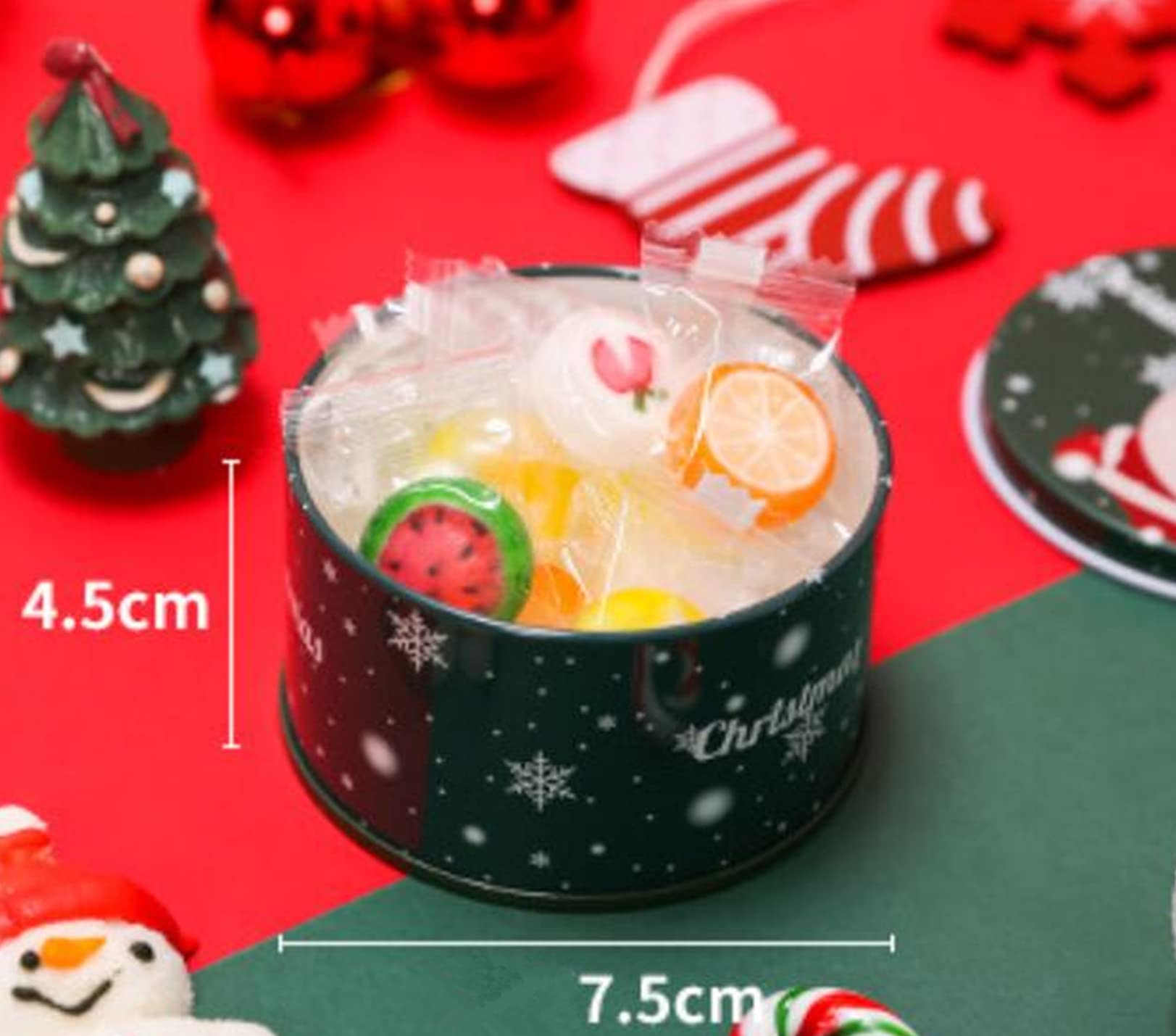 4 Pack Small Christmas Candy Jars with Lids - Round Empty Tin Containers for Holiday Treats, Biscuits, Chocolates & Party Favors | Perfect for Christmas Gifts, Cookie Exchanges & Festive Dessert Displays