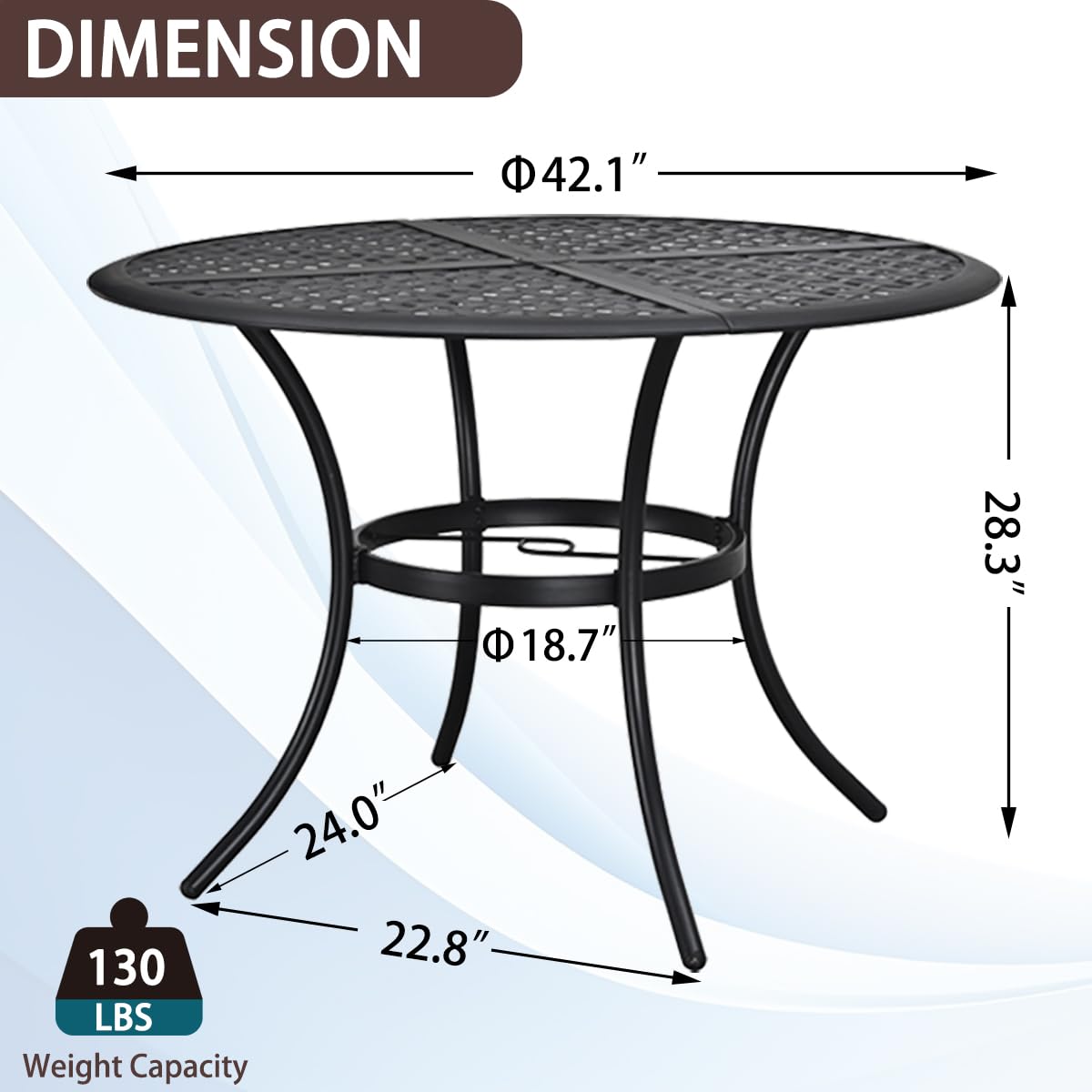 Round Outdoor Patio Dining Table with Umbrella Hole - 42.1