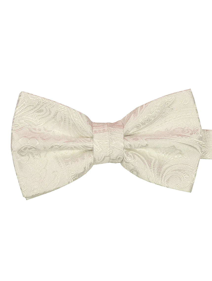 DÉCLIC Classic Paisley Bow Tie for Men - Elegant White Silk Necktie for Weddings, Prom & Formal Events