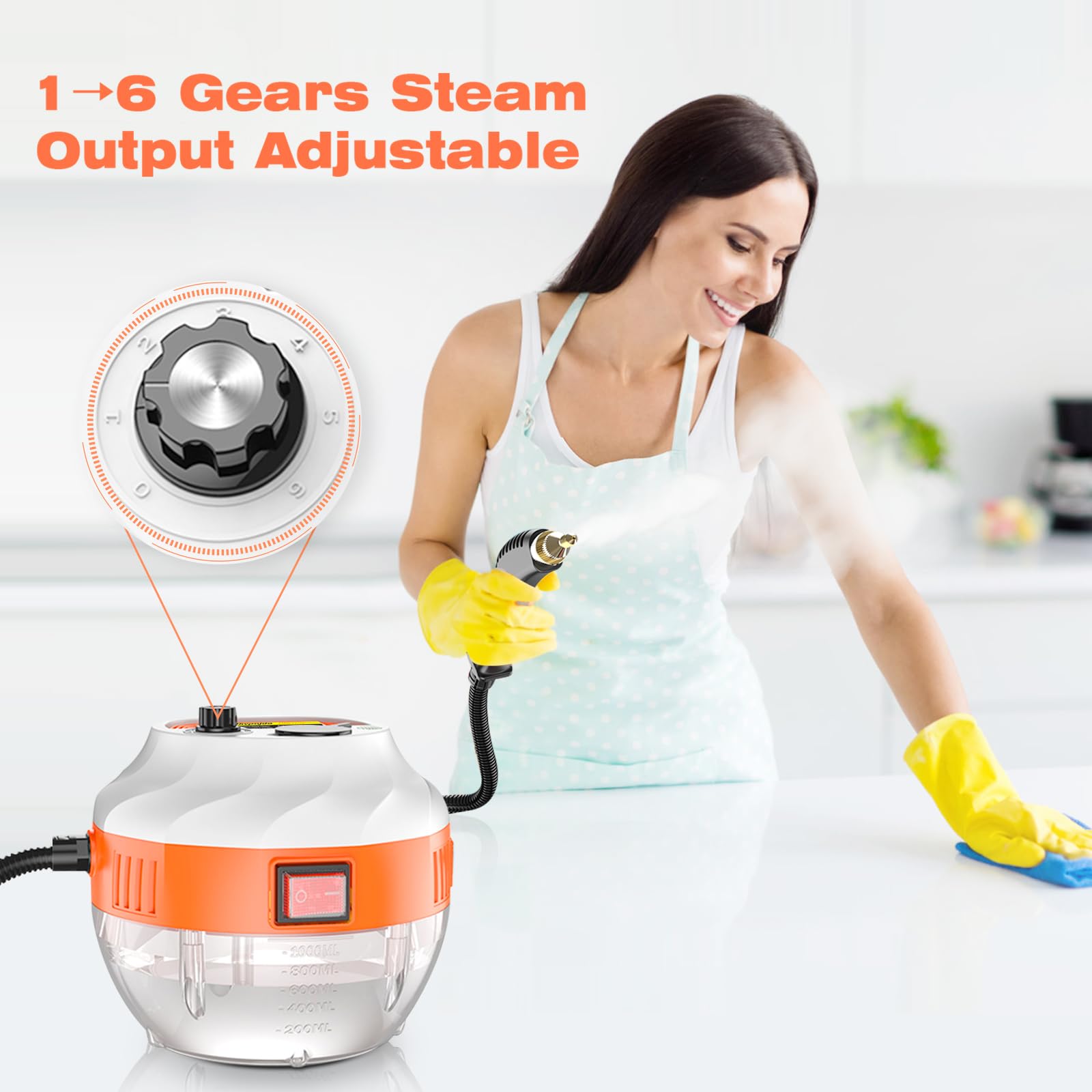 2500W High-Pressure Steam Cleaner with 3 Brush Heads - Portable Handheld Steam Mop for Kitchen, Bathroom, Carpet, Car & Tile Cleaning - Perfect for Deep Cleaning Floors, Upholstery & Hard Surfaces