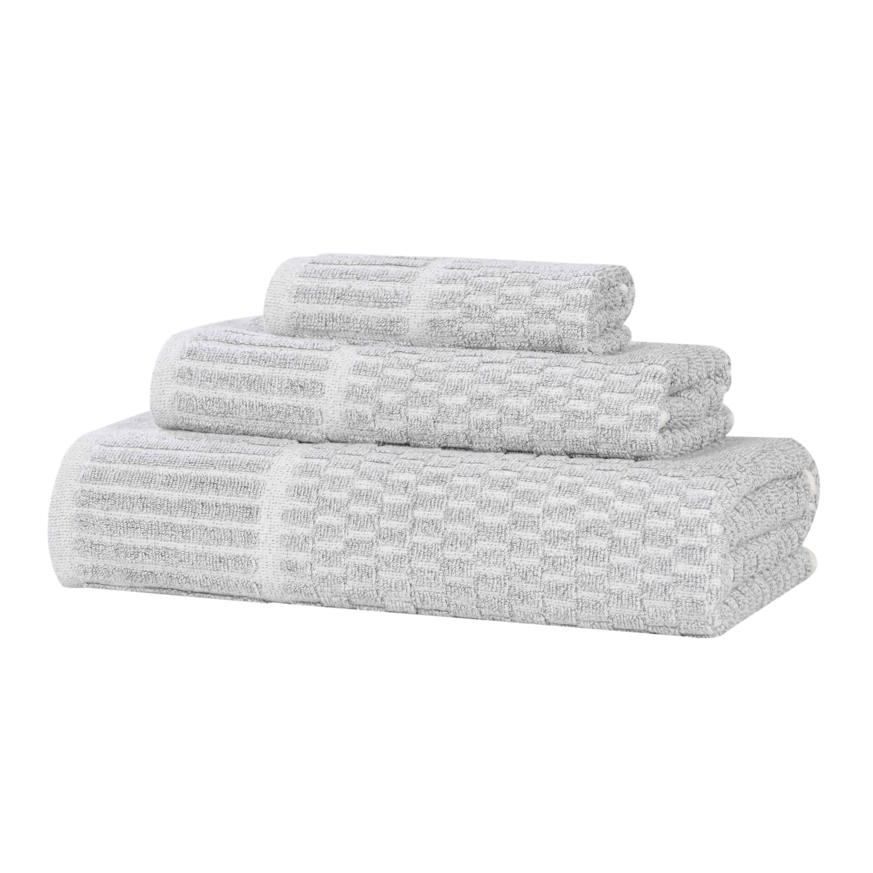 Premium Juno Cotton Blend Medium Weight Checkered Border 3-Piece Bath Towel Set - Soft, Absorbent & Quick-Drying for Bathroom, Spa & Guest Use