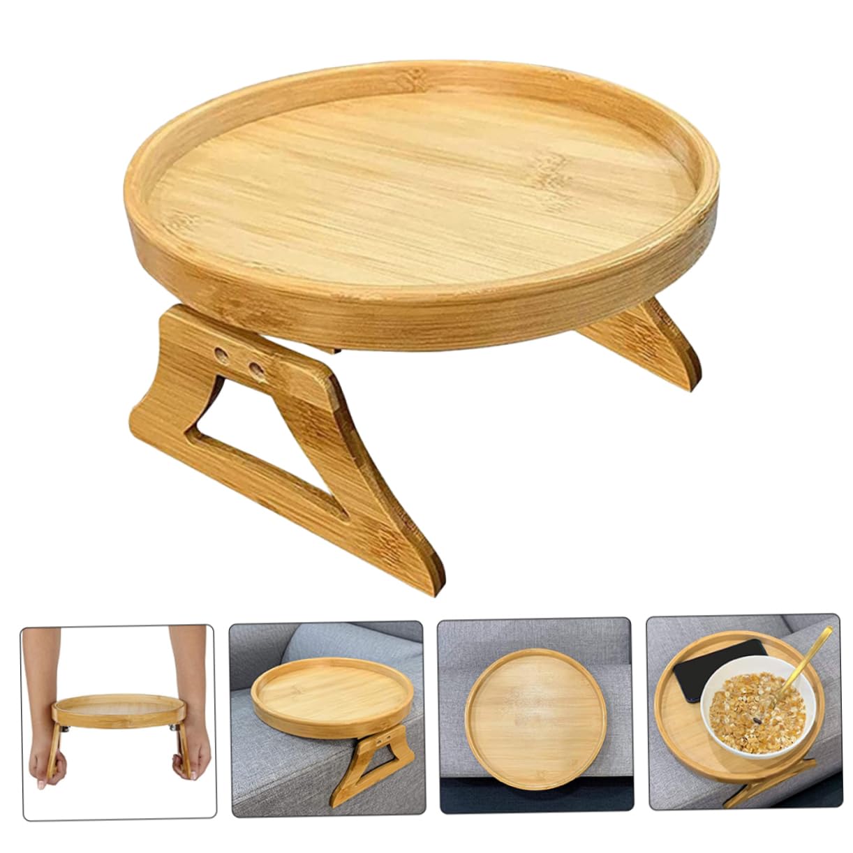 Foldable Wooden Sofa Armrest Tray - Clip On Couch Table for Drinks, Snacks & Remote Control - Compact Design for Living Room, Bedroom & Office Use
