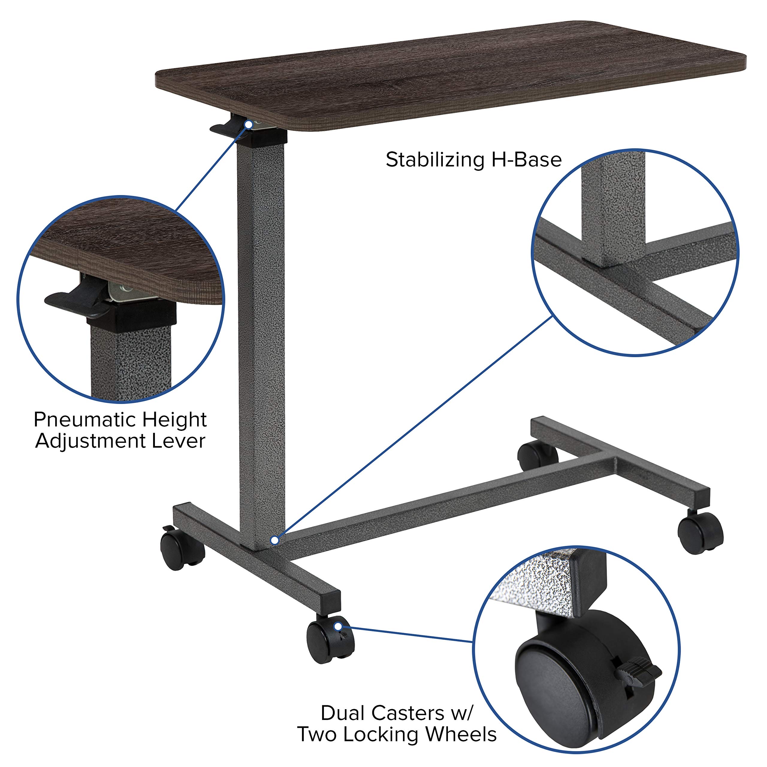 Adjustable Overbed Table with Wheels - Rolling Bedside Table for Home & Hospital Use - Perfect for Eating, Working, or Reading in Bed - EMMA + OLIVER