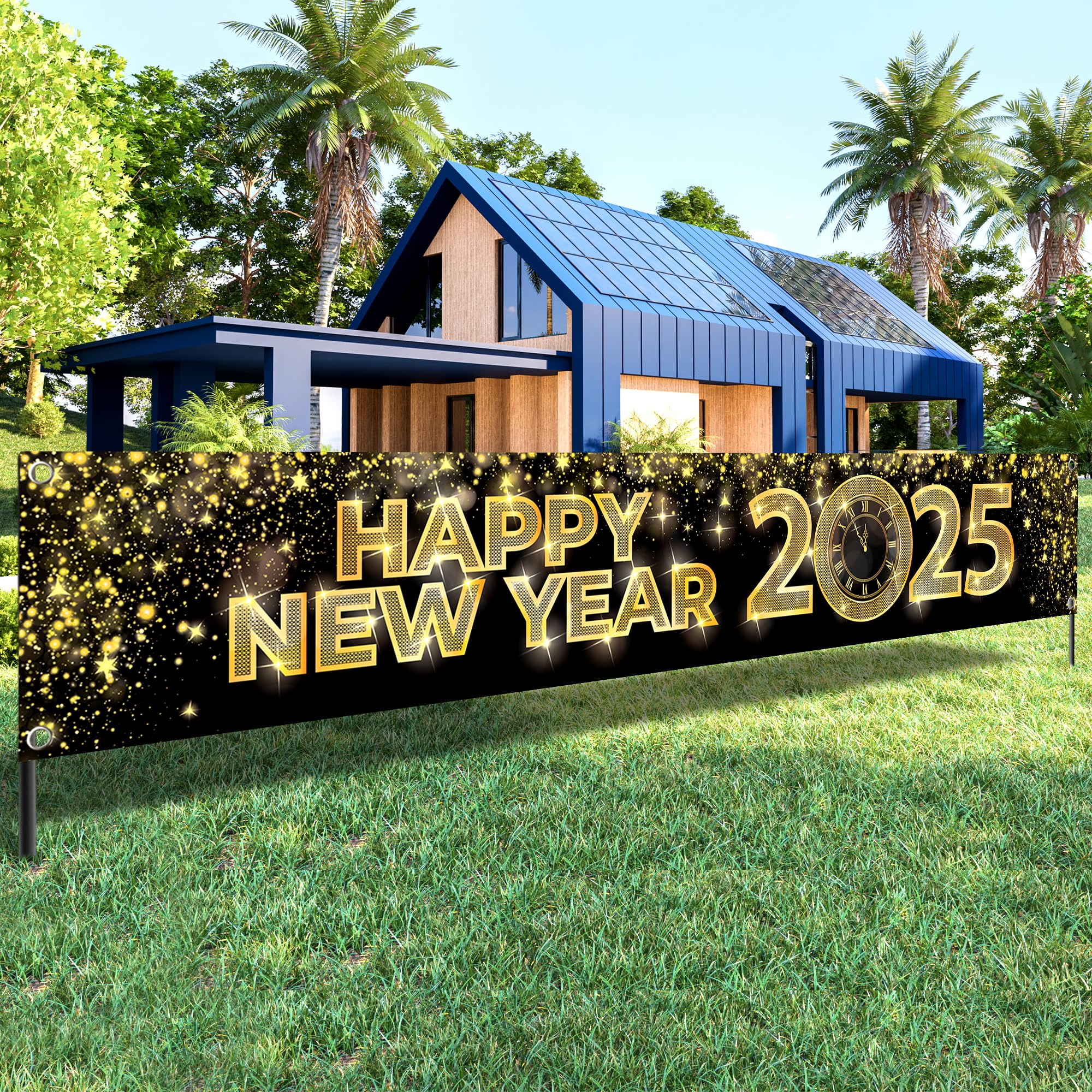 KatchOn 2025 Happy New Year Banner - 120x20 Inch Large Outdoor Yard Sign | New Year's Eve Party Decorations & NYE Party Supplies 2025 | Perfect for Front Yard Decor, New Year Countdown Events & Holiday Home Decoration