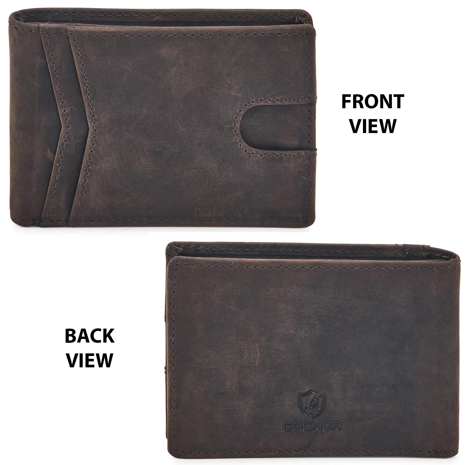 Men's Genuine Leather Bifold RFID Blocking Wallet - Slim Front Pocket Minimalist Design with ID Window - Gift Box Included (Crazy Horse, Coffee) - Perfect for Everyday Carry, Travel & Business Use