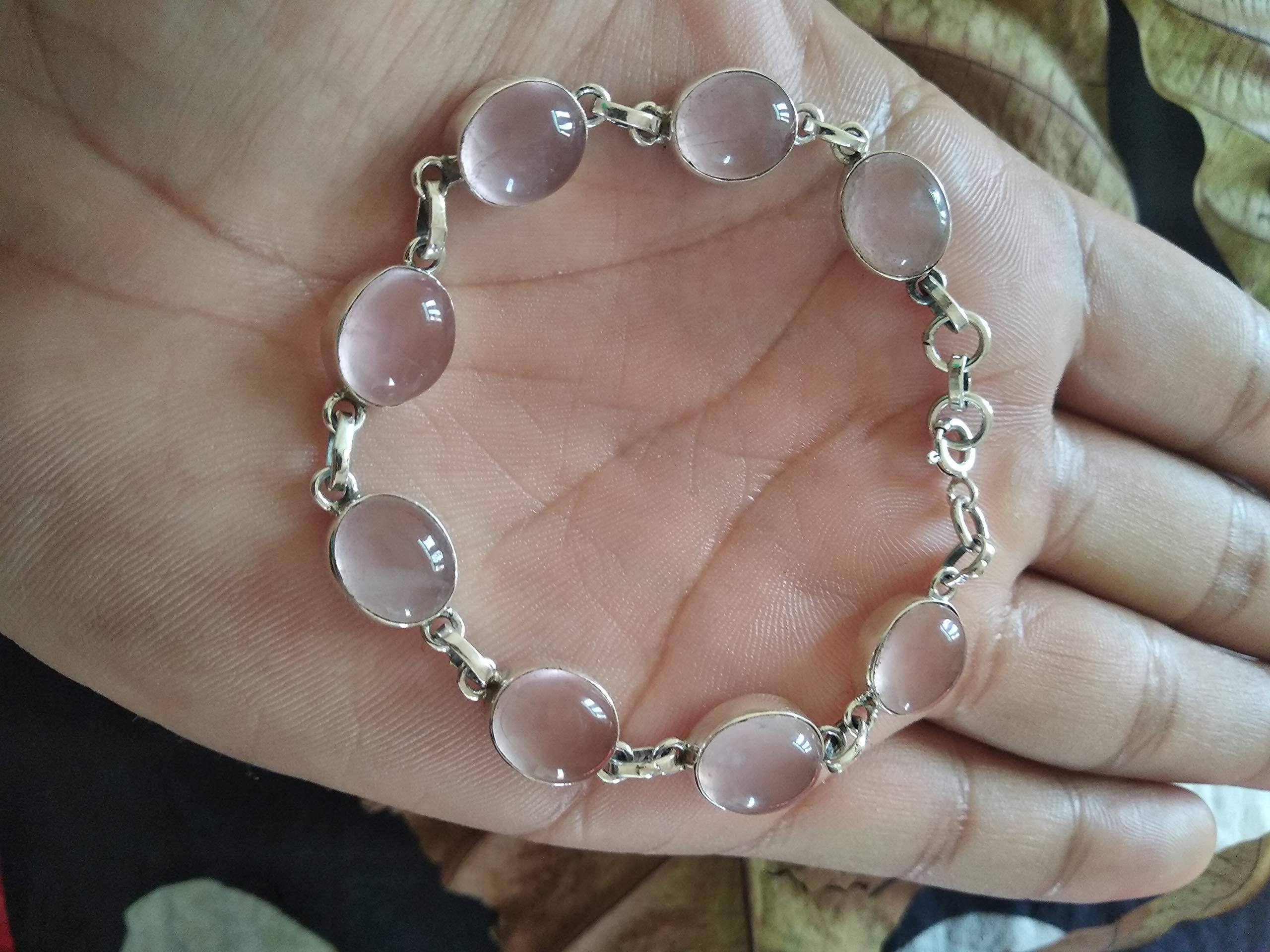Rose Quartz Bracelet for Women & Men - 925 Sterling Silver Healing Crystal Jewelry with Protection Properties - Unisex Bohemian Vintage Style Statement Bracelet - Perfect for Wedding, Engagement Gifts, Meditation & Spiritual Healing
