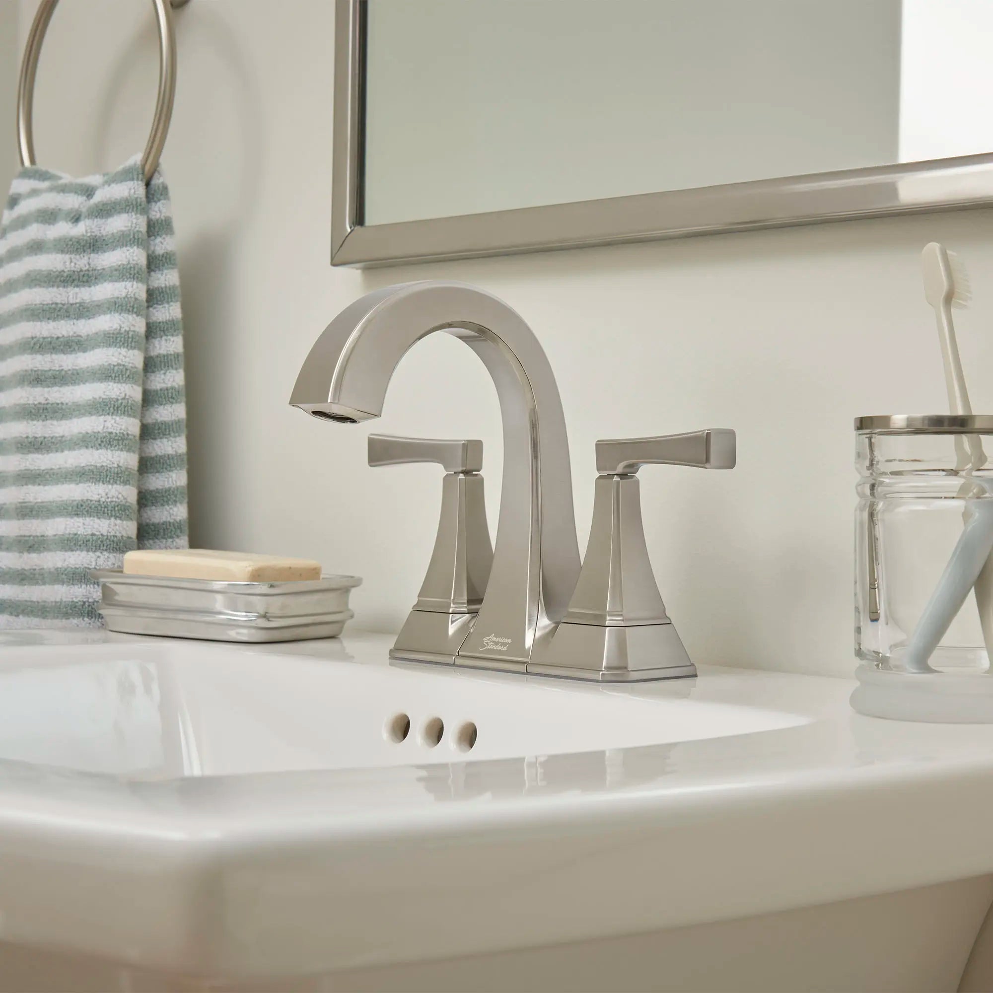 Crawford 4 Inch Centerset 2 Handle Bathroom Faucet - 1.2 GPM/4.5 LPM Water-Saving Design with Lever Handles - Perfect for Small Bathrooms, Powder Rooms & Vanities