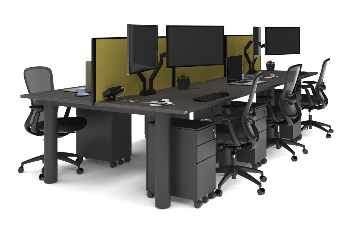Quadro Cylinder Leg 6-Person Office Workstation Desk - 1400L x 800W with Cable Management Scallop - Modern Open Office Layout, Team Collaboration Space, Shared Workspace Solution