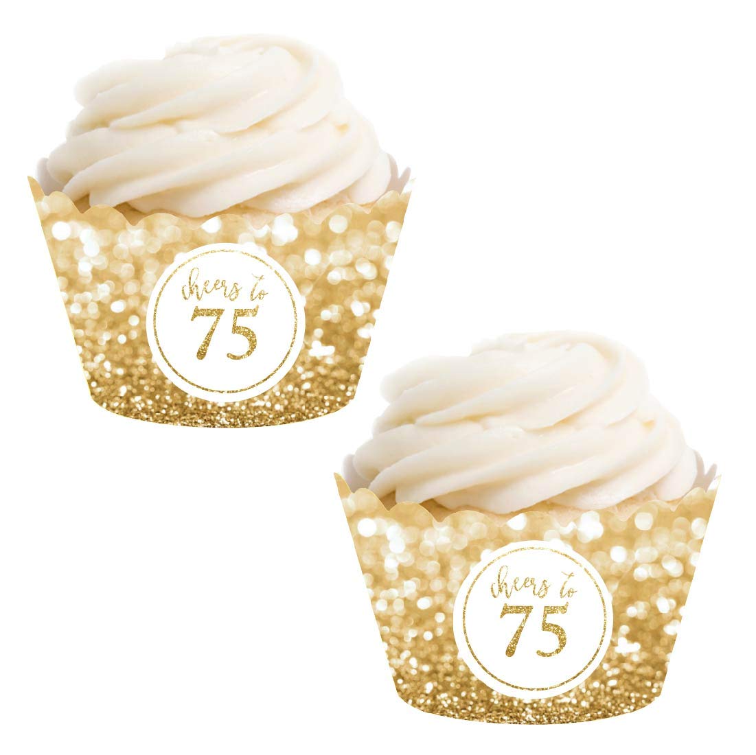 Glitzy Faux Gold Glitter Cupcake Wrappers - 24-Pack for 75th Birthday & Anniversary Decorations | Non-Toxic & Eco-Friendly | Perfect for Milestone Celebrations, Party Decor, and Cake Toppers