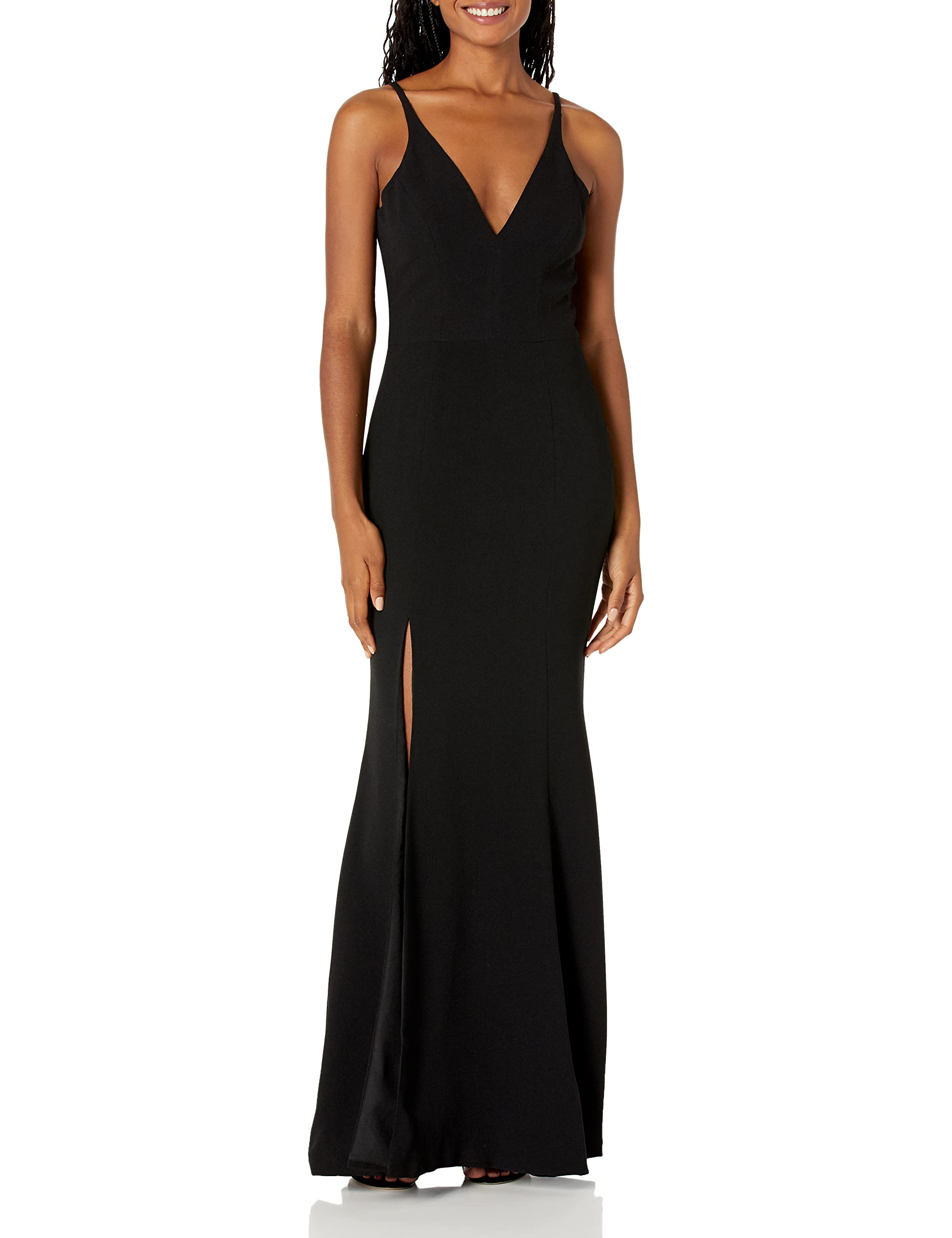 Dress the Population Women's Iris Crepe Side Slit Gown - Elegant Formal Evening Dress for Prom, Wedding & Special Occasions