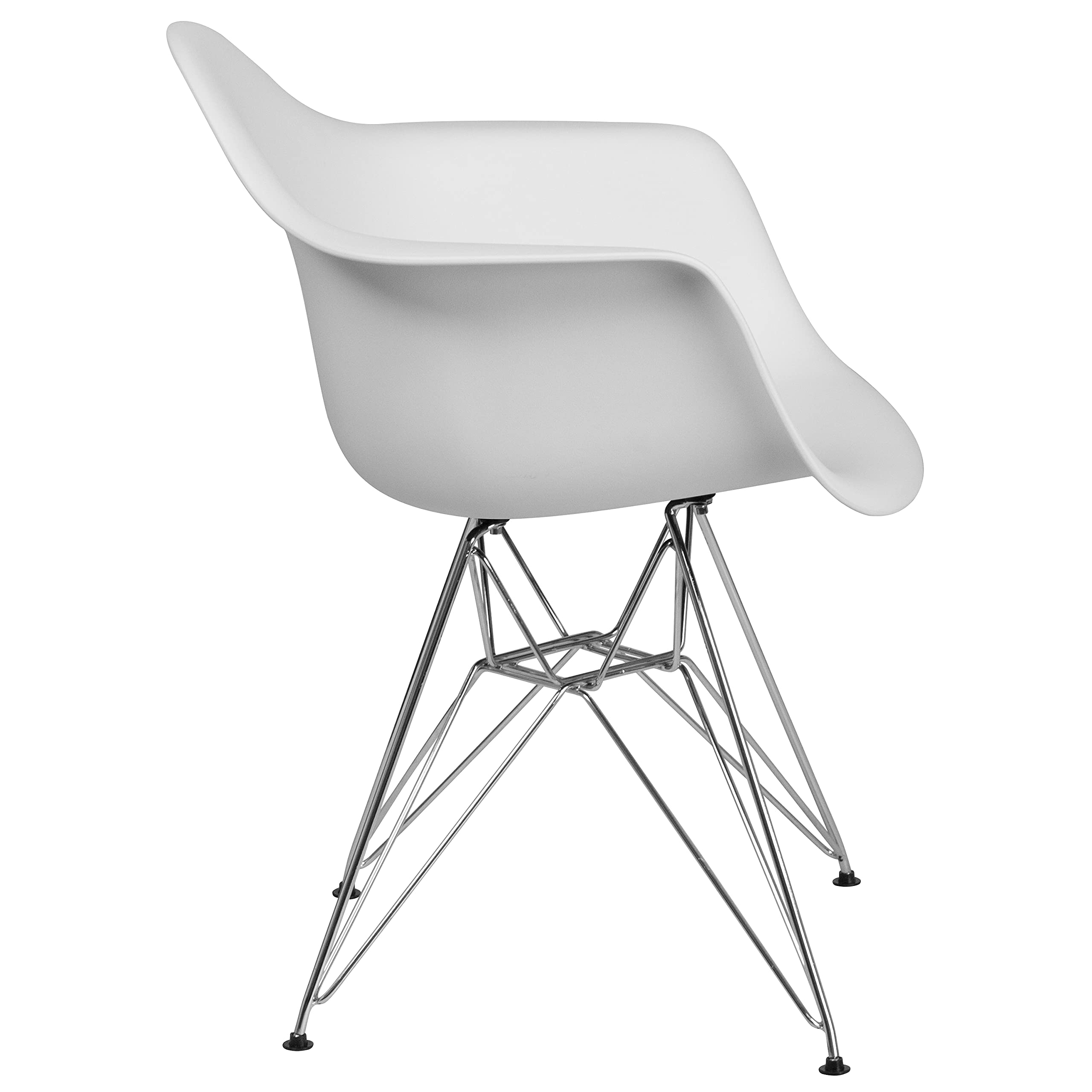 2 Pack White Plastic Arm Chairs with Chrome Base - Modern Accent & Side Chairs for Dining Room, Kitchen, Office or Outdoor Patio