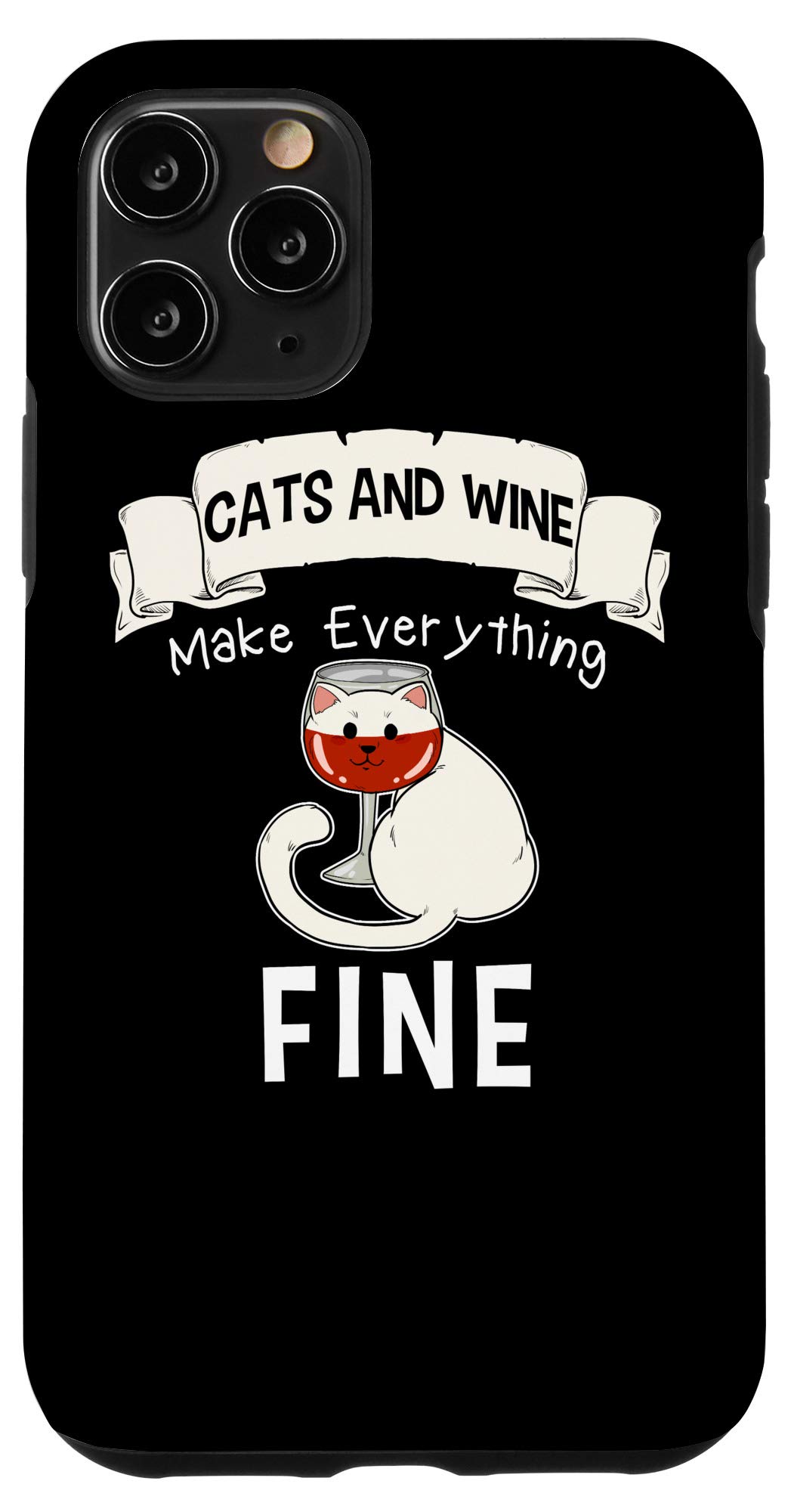 Funny Cats Wine Red iPhone 11 Pro Case - Cute Kitten & Merlot Wine Design Protective Phone Cover for Women & Men - Perfect for Parties, Gifts, and Wine Lovers