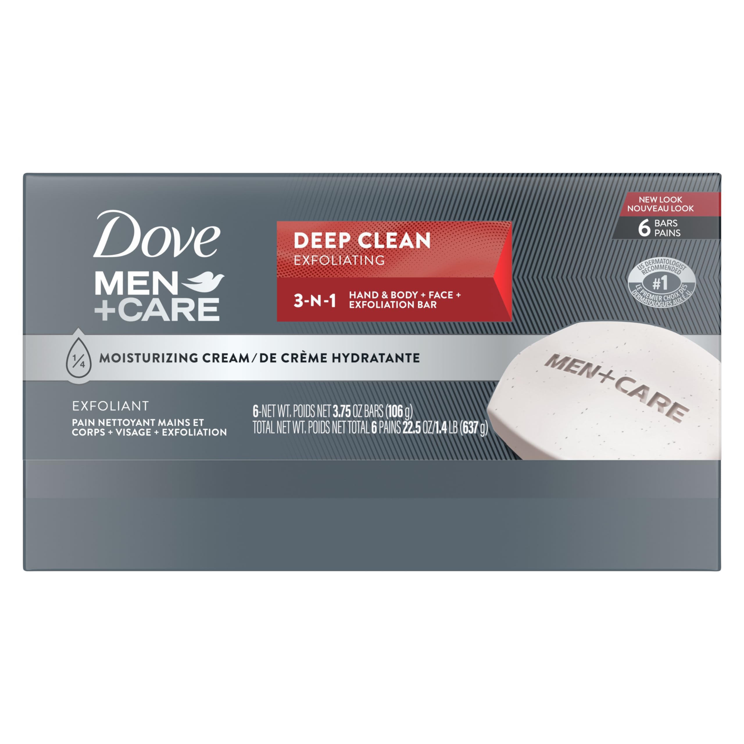 Dove Men+Care Deep Clean Body and Face Bar Soap - 4 oz (6 Pack) - Hydrating & Refreshing for Daily Shower & Skincare Routine
