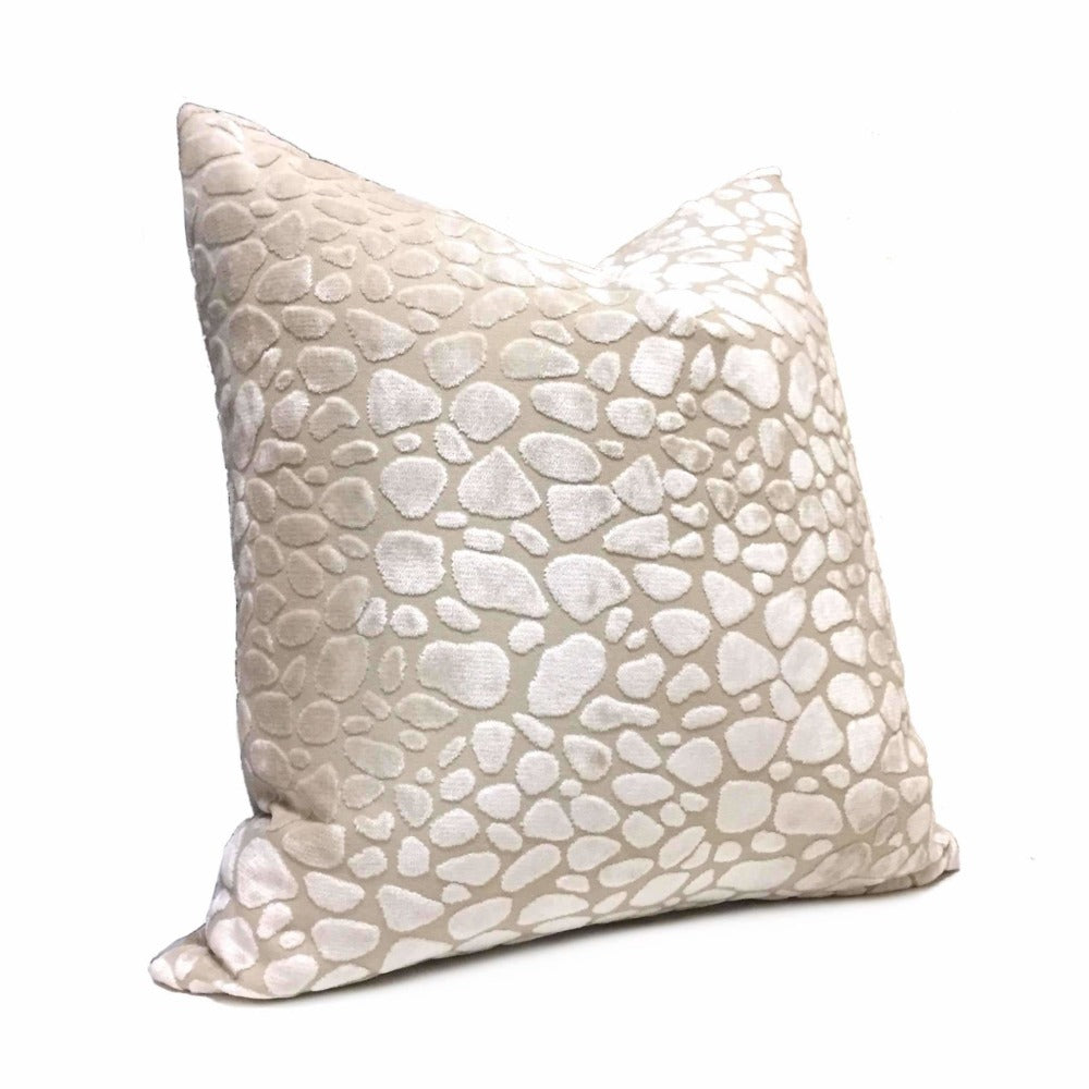 Malindi Cream Modern Animal Print Velvet Pillow Cover - Soft Decorative Throw Pillow Case for Sofa, Bed & Couch - Available in Fabric by the Yard for DIY Projects