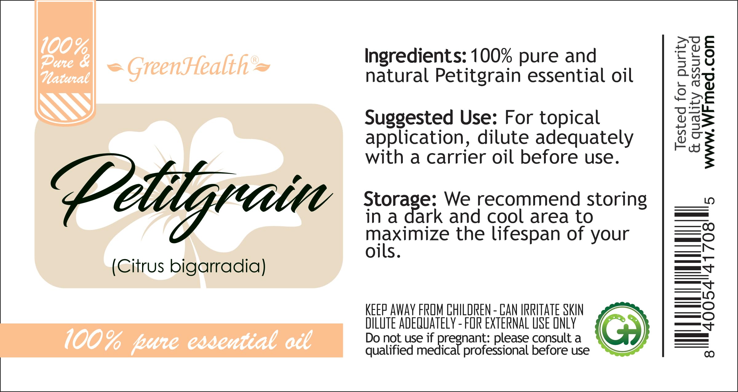 100% Pure Petitgrain Essential Oil - 4 fl oz (118 ml) Glass Bottle with Dropper Cap - Aromatherapy, Diffuser & Massage Oil - GreenHealth - Perfect for Relaxation, Stress Relief & Skin Care