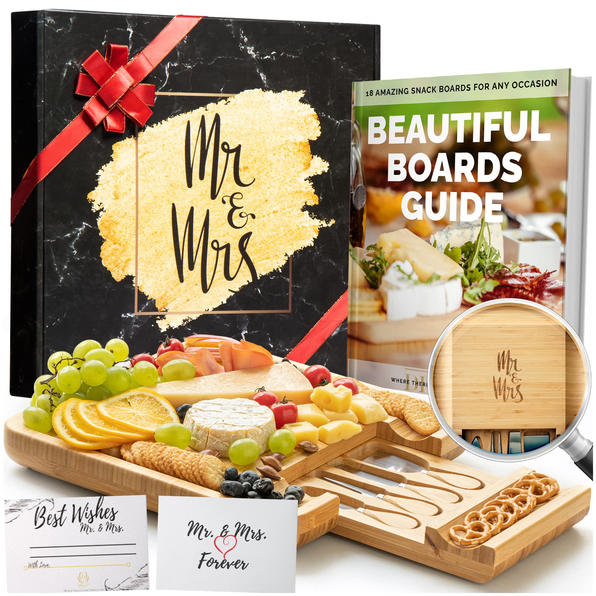 DELUXY Mr and Mrs Cheese Board Set - Elegant Wedding Gift for Couples, Newlyweds, Bridal Showers, Anniversaries - Unique His and Hers Present for Cheese Lovers - Perfect for Romantic Dinners, Housewarming Parties, and Special Celebrations