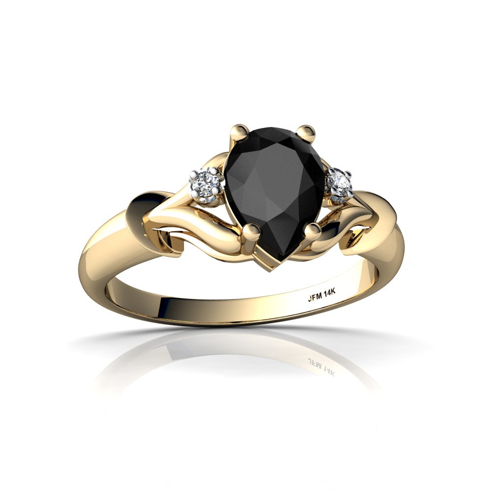 14Kt Gold Black Onyx and Diamond 7x5mm Pear Gothic Pear Ring - Elegant Vintage Jewelry for Women, Perfect for Weddings, Parties & Gothic Fashion